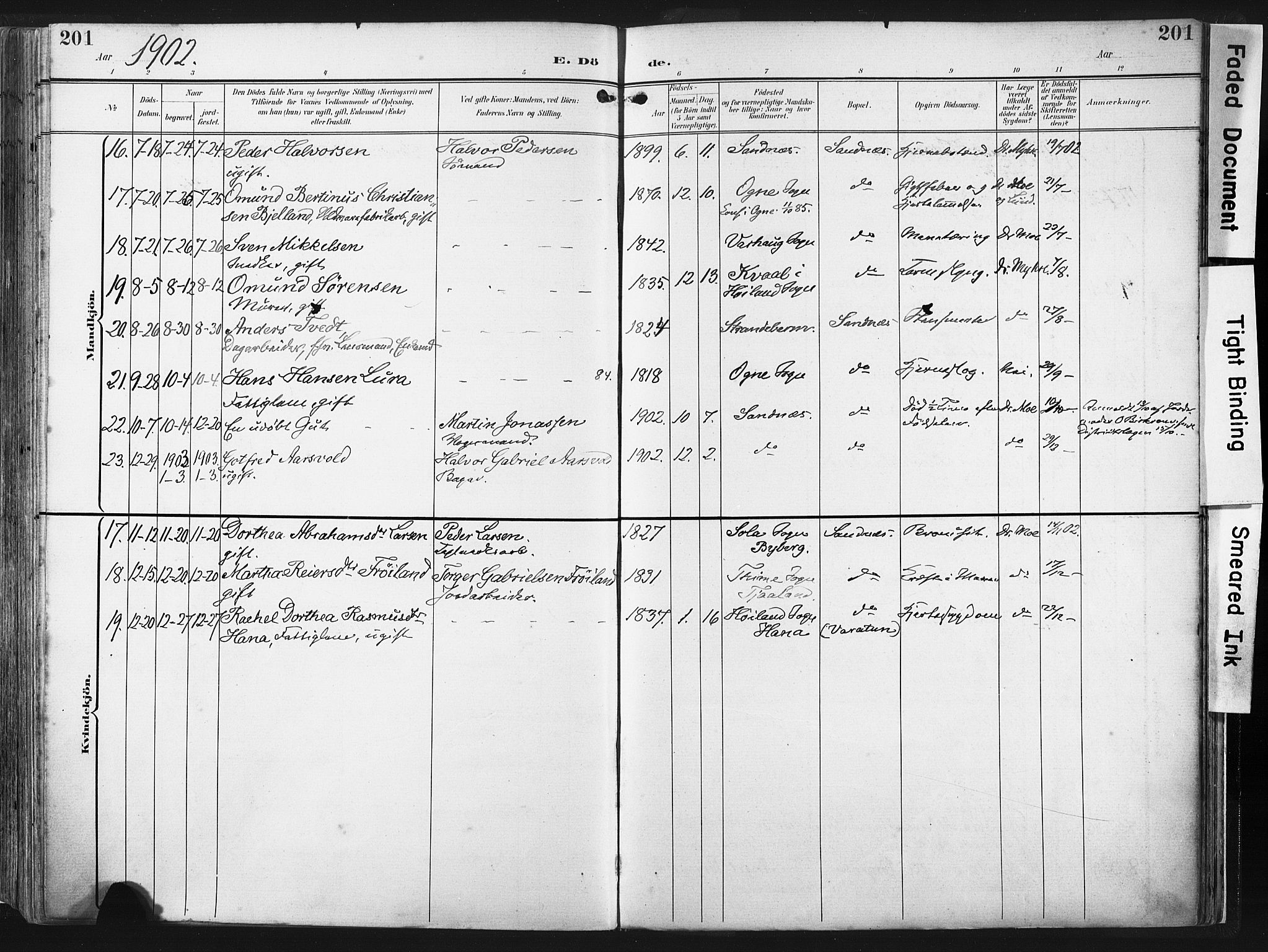 Høyland sokneprestkontor, SAST/A-101799/001/30BA/L0016: Parish register (official) no. A 16, 1899-1911, p. 201