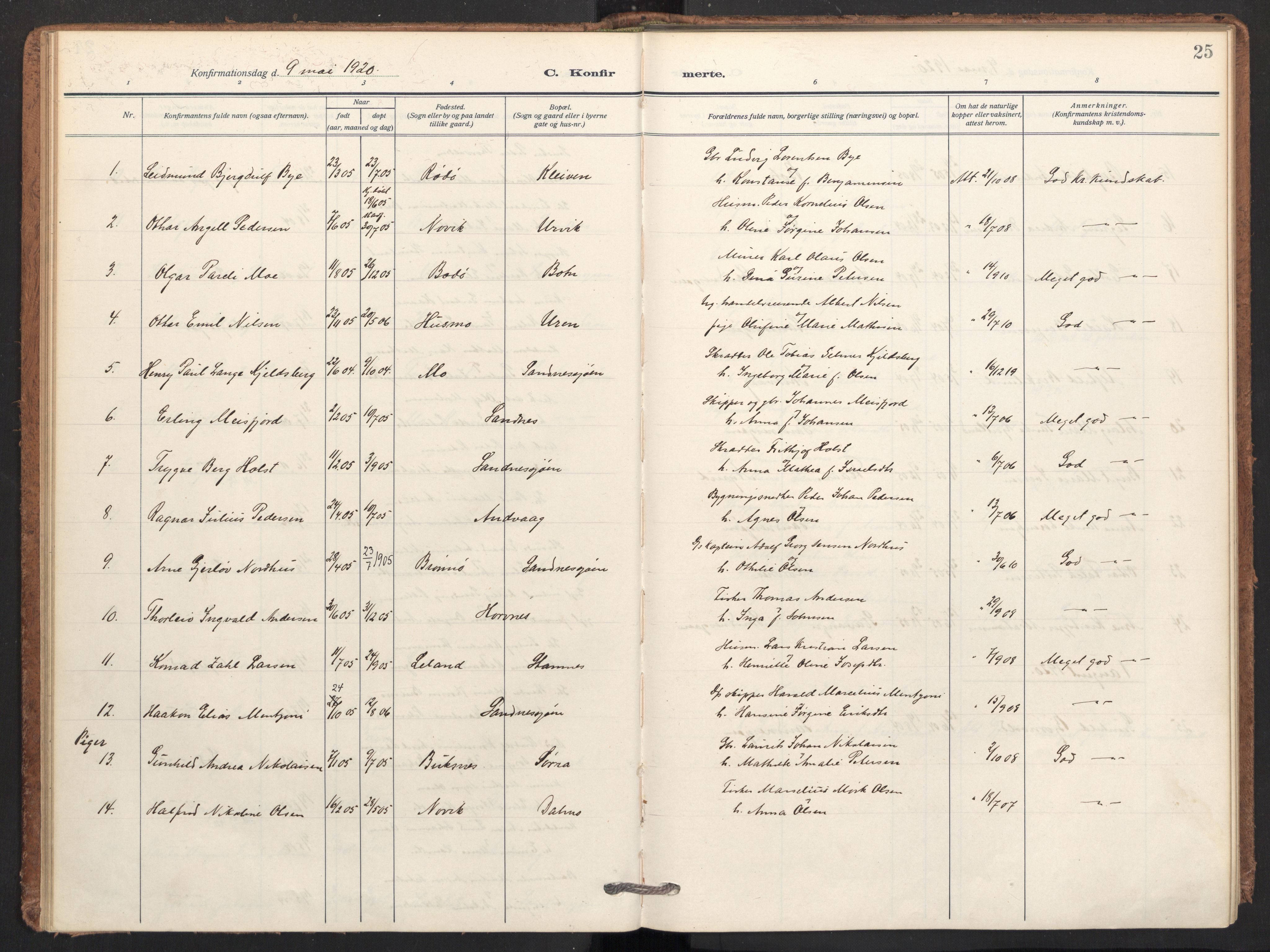 Ministerialprotokoller, klokkerbøker og fødselsregistre - Nordland, SAT/A-1459/831/L0473: Parish register (official) no. 831A04, 1909-1934, p. 25