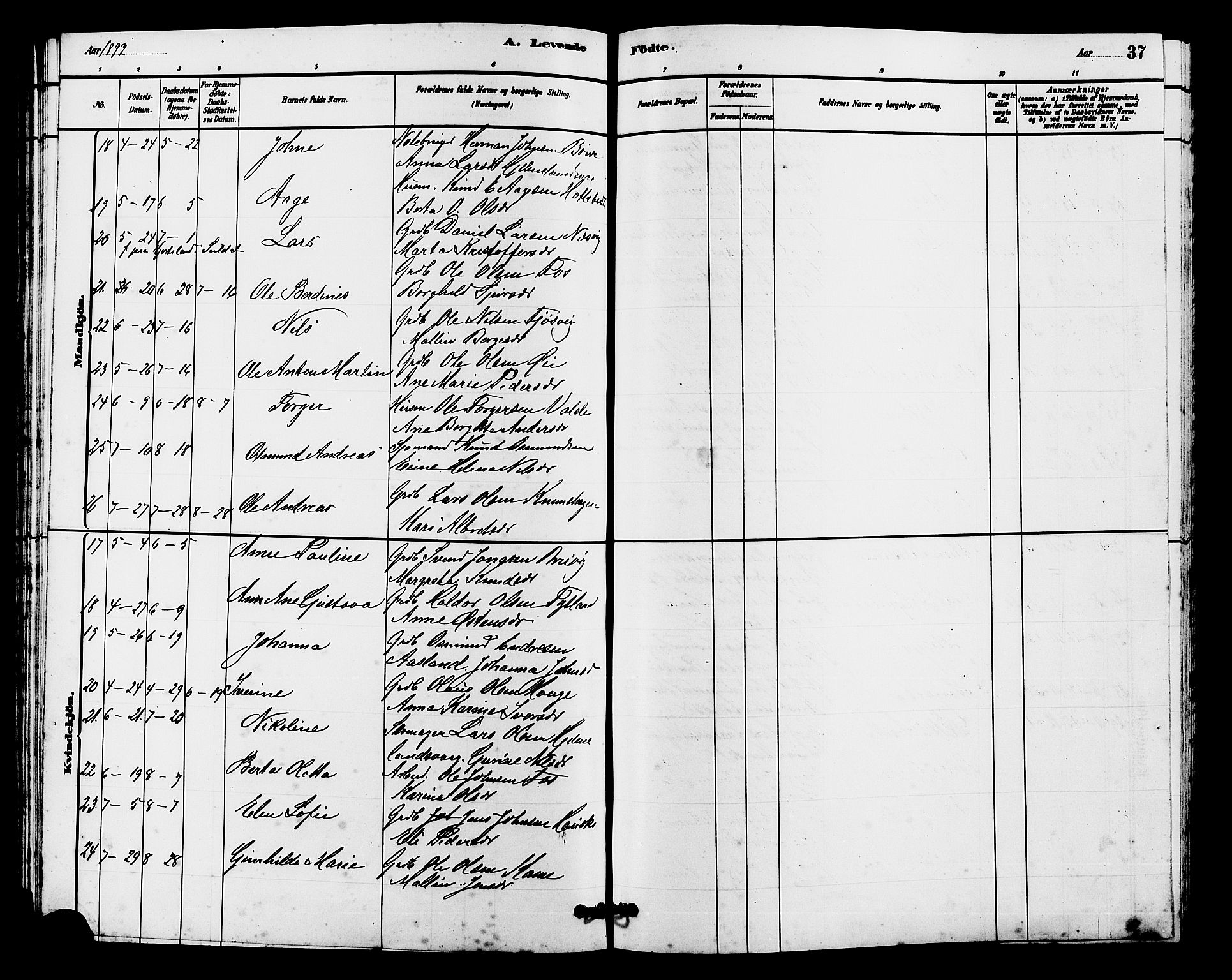 Hjelmeland sokneprestkontor, AV/SAST-A-101843/01/V/L0007: Parish register (copy) no. B 7, 1880-1909, p. 37