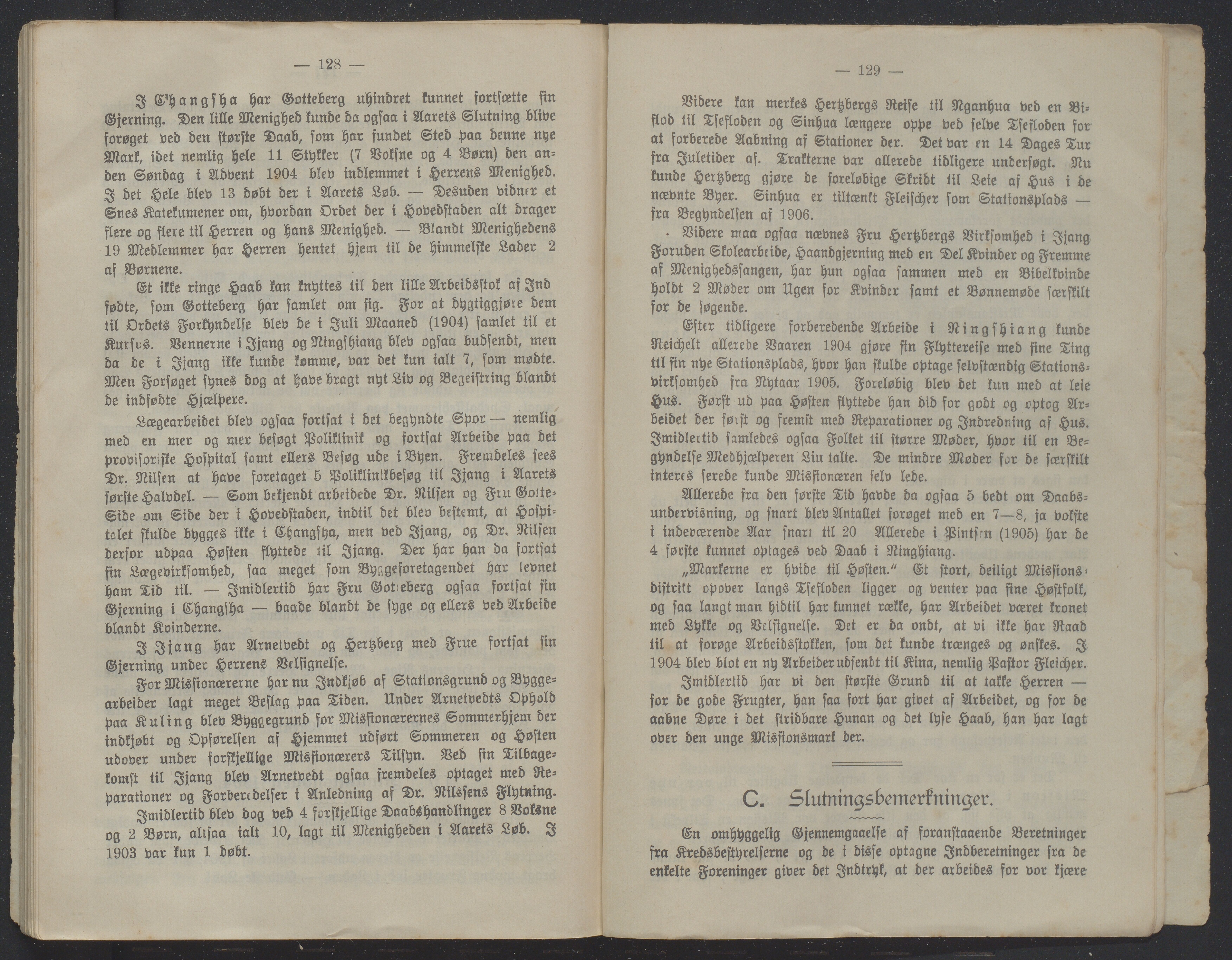 Det Norske Misjonsselskap - hovedadministrasjonen, VID/MA-A-1045/D/Db/Dba/L0340/0005: Beretninger, Bøker, Skrifter o.l   / Årsberetninger. Heftet. 63. , 1904, p. 128-129