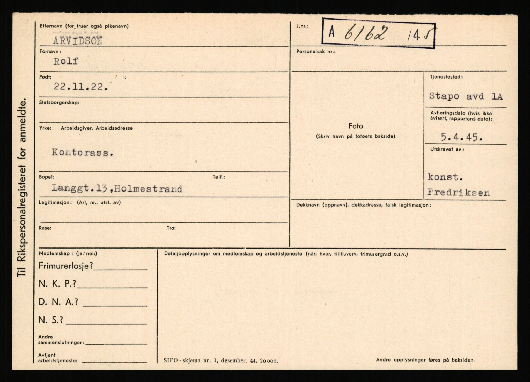Statspolitiet - Hovedkontoret / Osloavdelingen, AV/RA-S-1329/C/Ca/L0002: Arneberg - Brand, 1943-1945, p. 340
