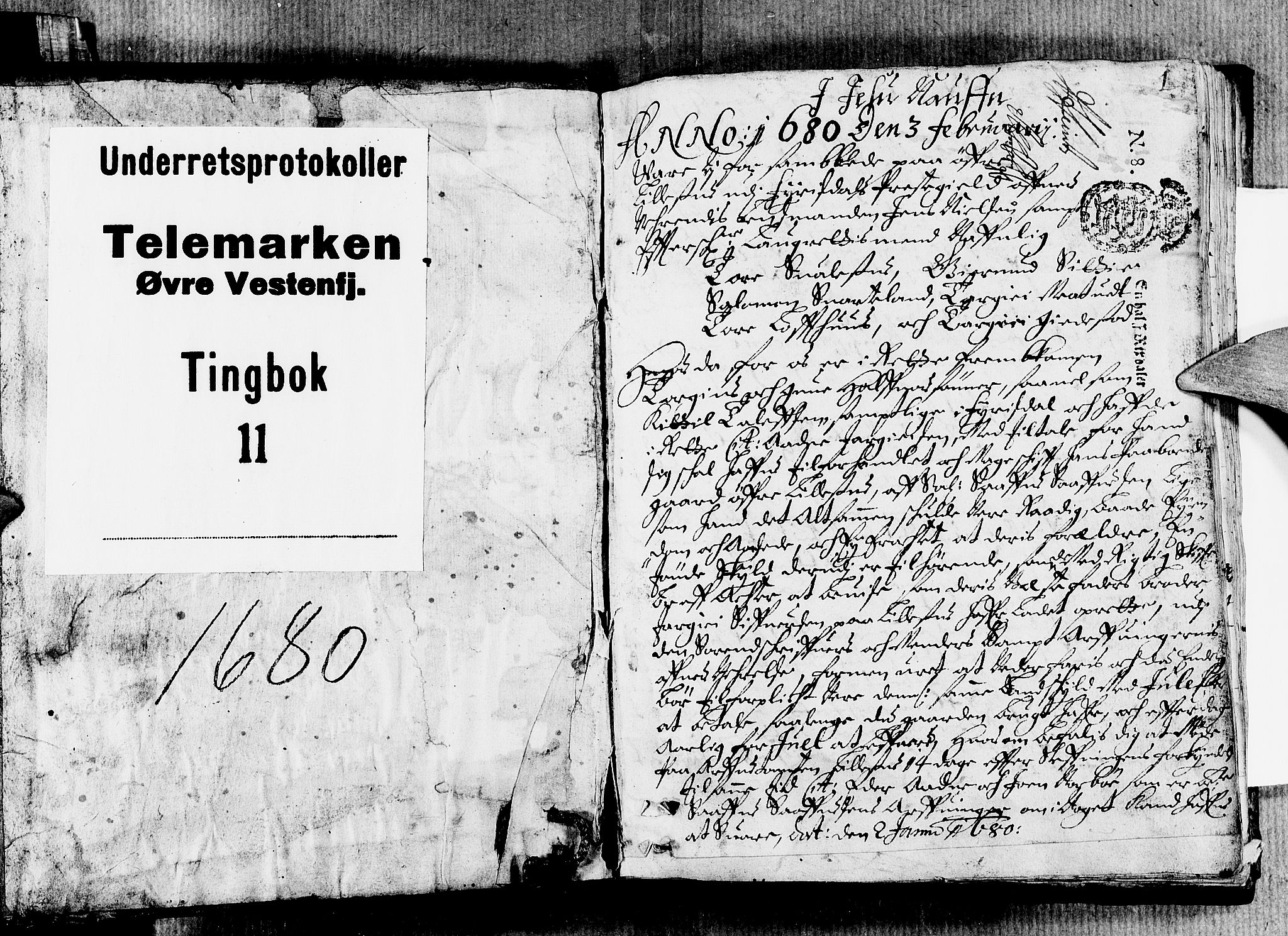 Vest-Telemark sorenskriveri, AV/SAKO-A-134/F/Fa/L0011: Tingbok, 1680, p. 1