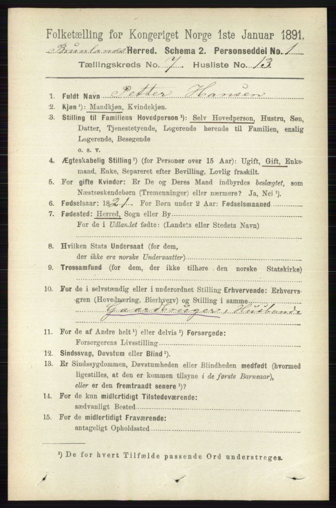 RA, 1891 census for 0726 Brunlanes, 1891, p. 3063