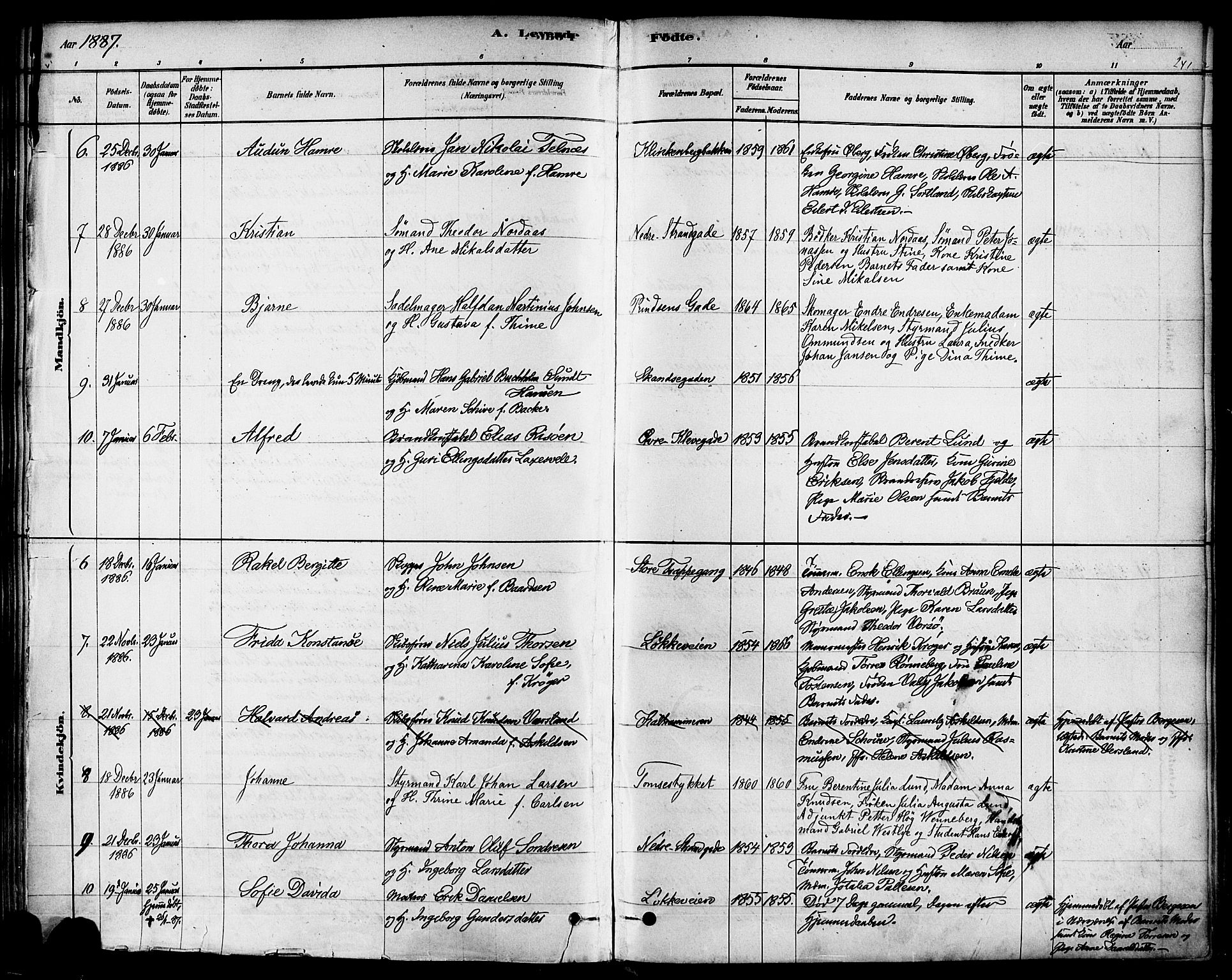 Domkirken sokneprestkontor, AV/SAST-A-101812/001/30/30BA/L0026: Parish register (official) no. A 25, 1878-1889, p. 241