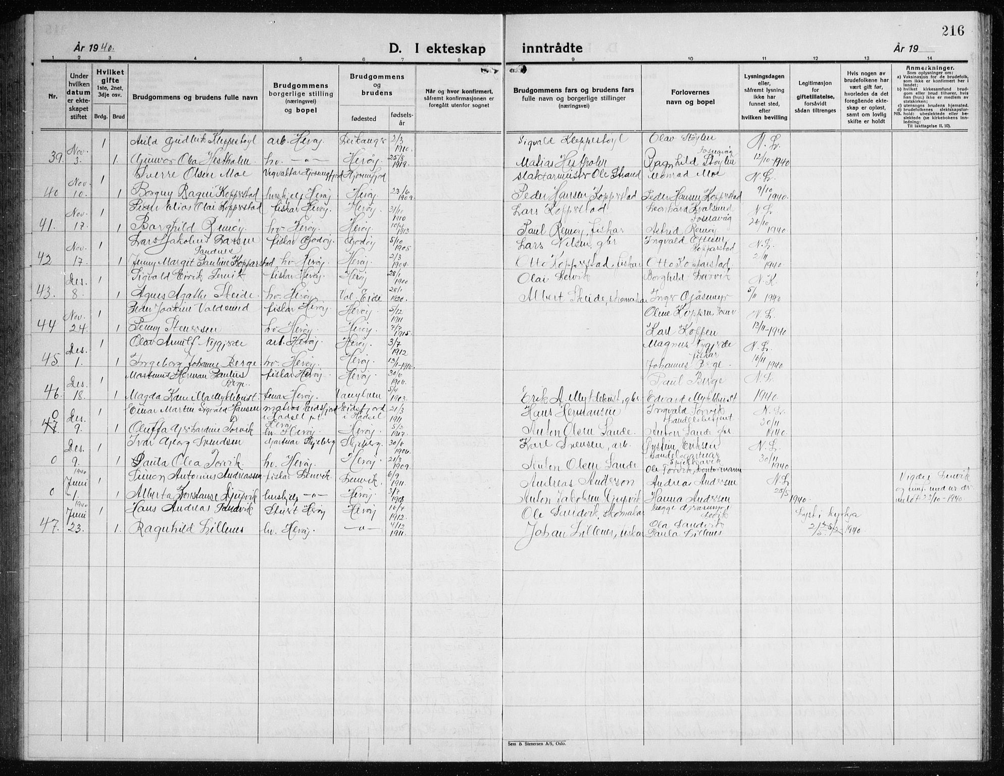 Ministerialprotokoller, klokkerbøker og fødselsregistre - Møre og Romsdal, AV/SAT-A-1454/507/L0085: Parish register (copy) no. 507C08, 1933-1944, p. 216