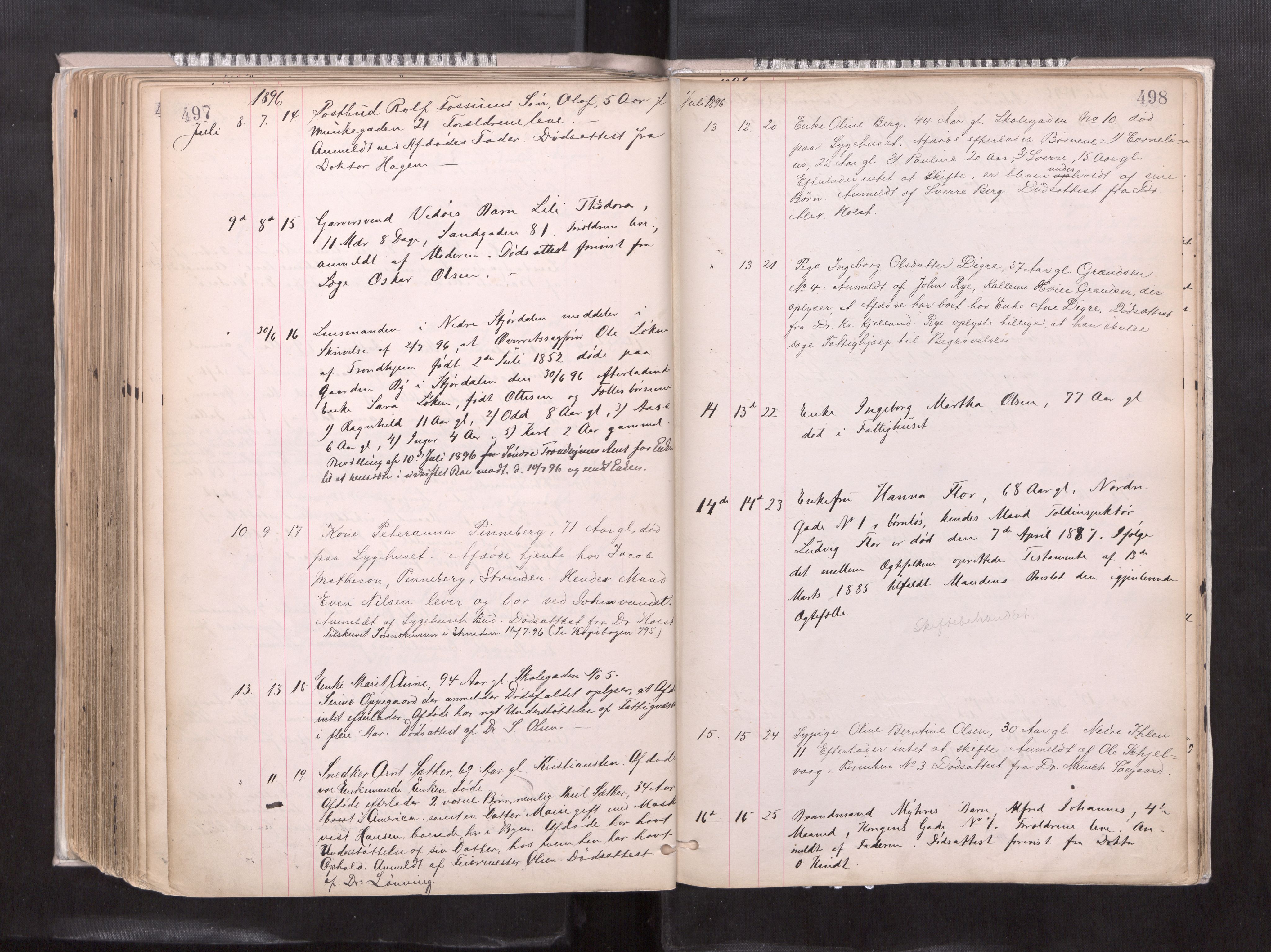 Trondheim byfogd, AV/SAT-A-0003/1/3/3L/L0004: Dødsanmeldelsesprotokoll, 1891-1897, p. 497-498
