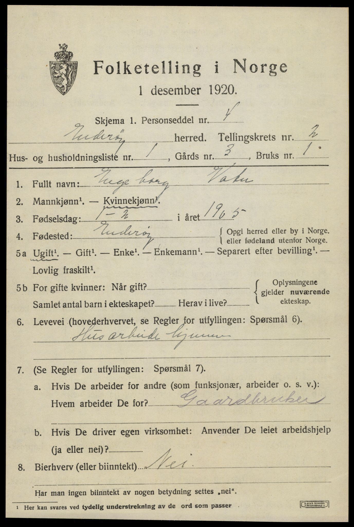 SAT, 1920 census for Inderøy, 1920, p. 1845