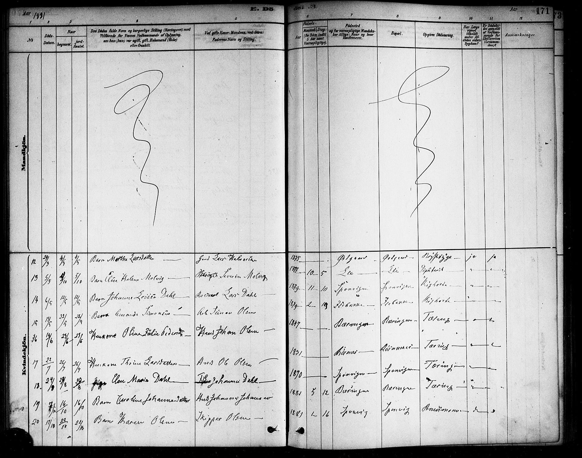 Berg prestekontor Kirkebøker, AV/SAO-A-10902/F/Fa/L0006: Parish register (official) no. I 6, 1878-1887, p. 171