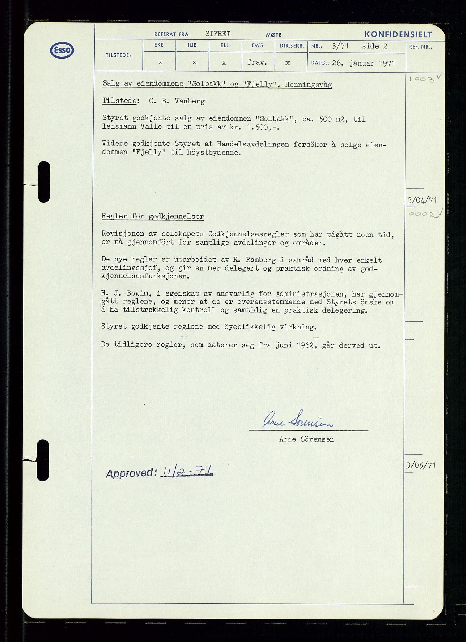 Pa 0982 - Esso Norge A/S, AV/SAST-A-100448/A/Aa/L0003/0002: Den administrerende direksjon Board minutes (styrereferater) og Bedriftforsamlingsprotokoll / Den administrerende direksjon Board minutes (styrereferater), 1970-1974, p. 165