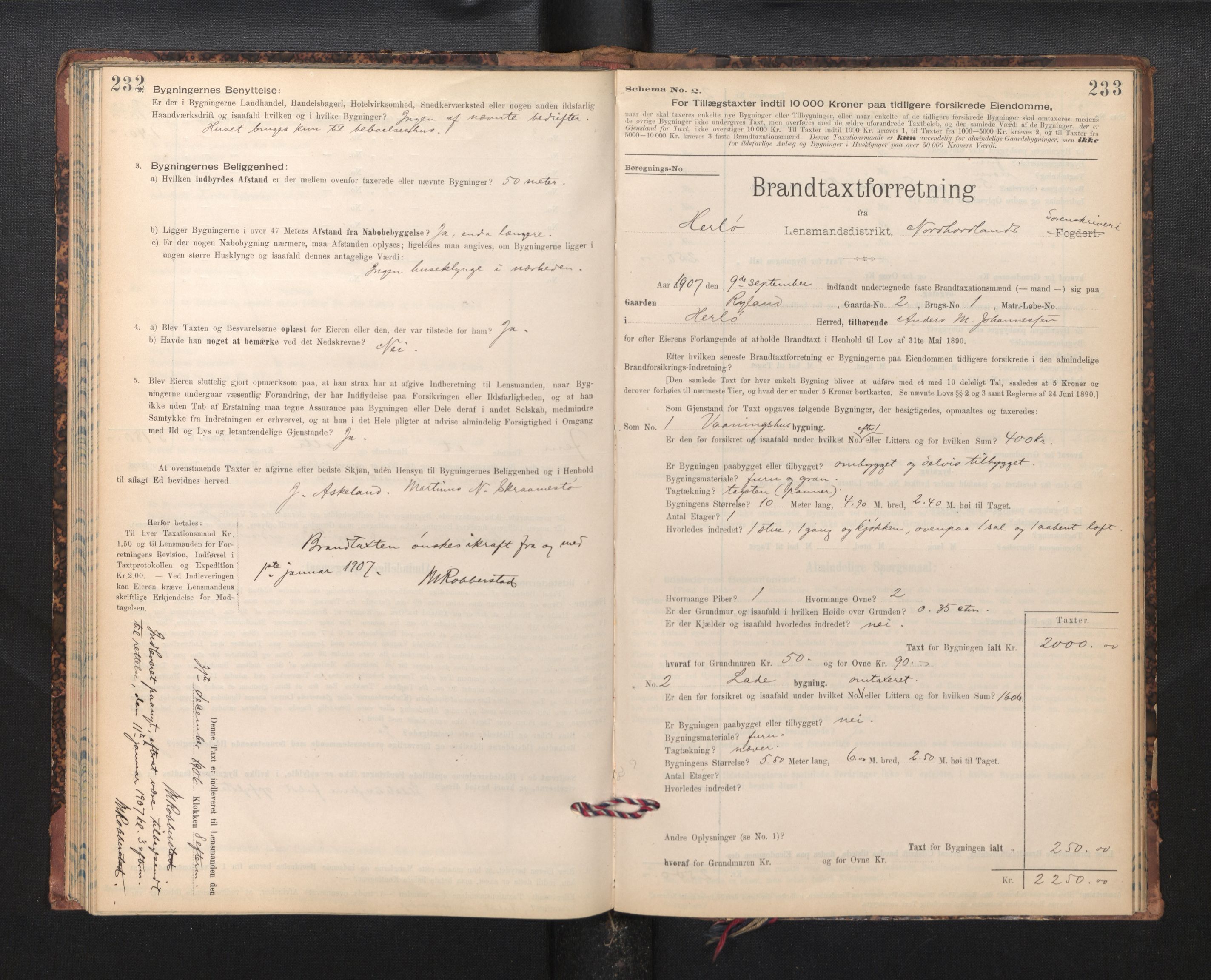 Lensmannen i Herdla, AV/SAB-A-32901/0012/L0003:  Branntakstprotokoll skjematakst, 1897-1916, p. 232-233