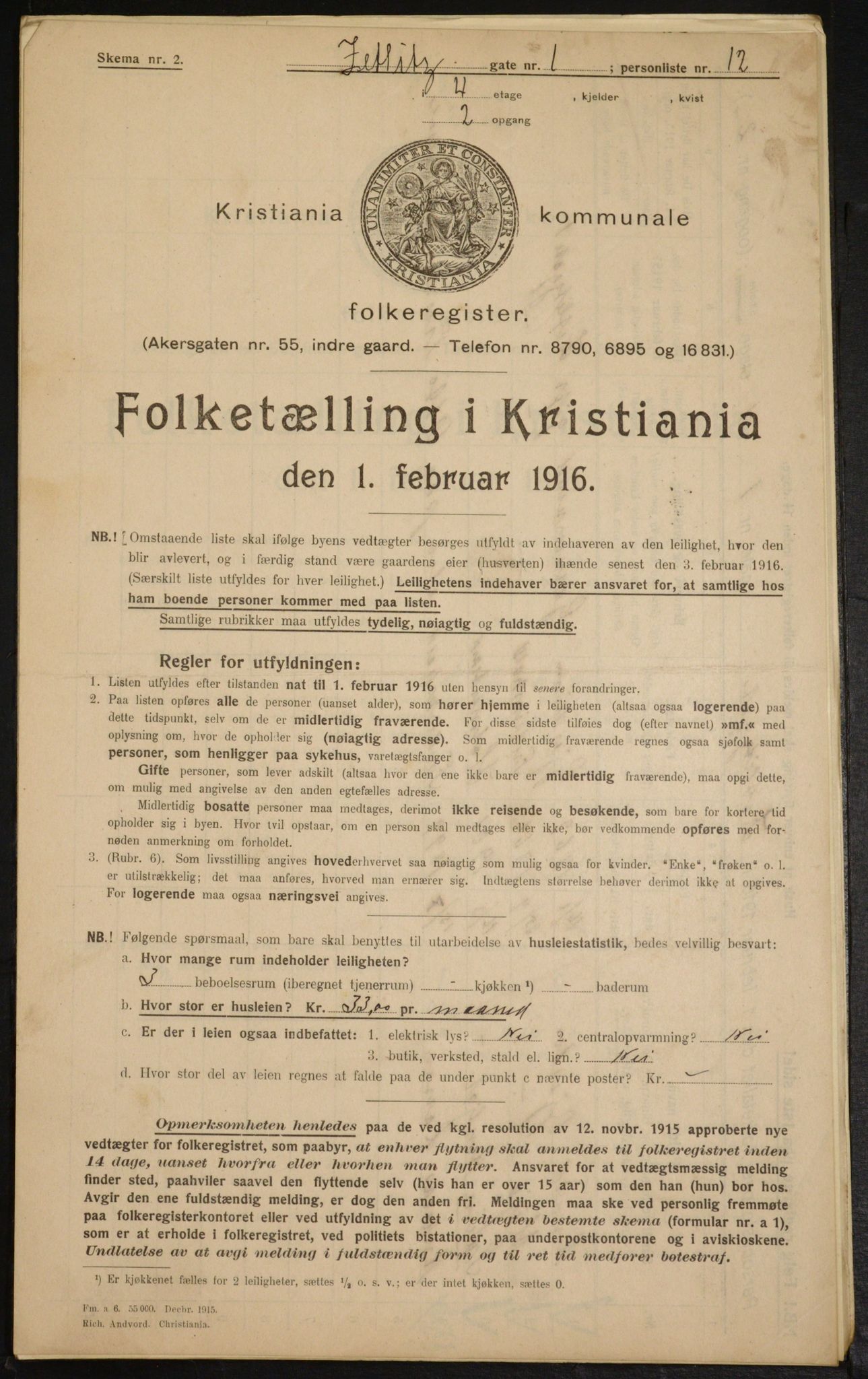 OBA, Municipal Census 1916 for Kristiania, 1916, p. 132275