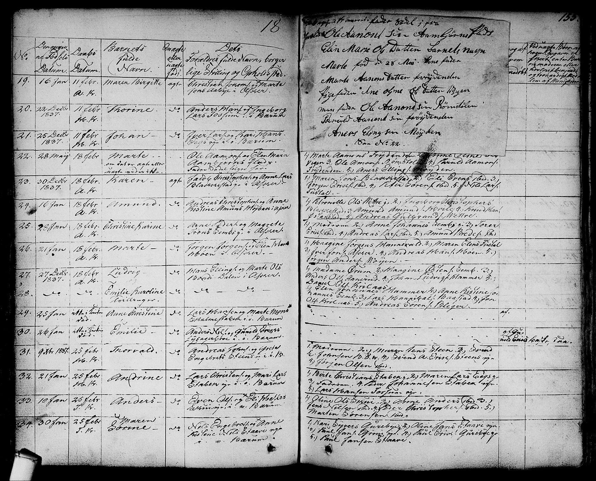 Asker prestekontor Kirkebøker, SAO/A-10256a/F/Fa/L0007: Parish register (official) no. I 7, 1825-1864, p. 155