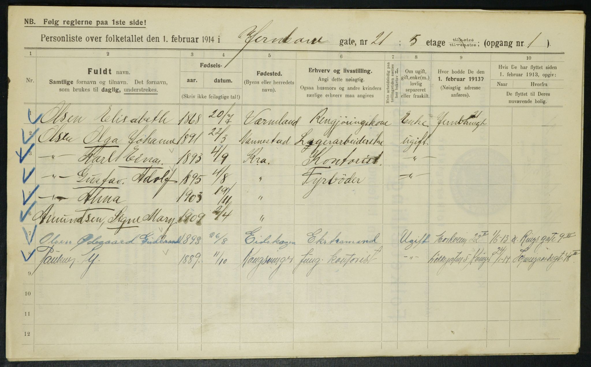 OBA, Municipal Census 1914 for Kristiania, 1914, p. 46898