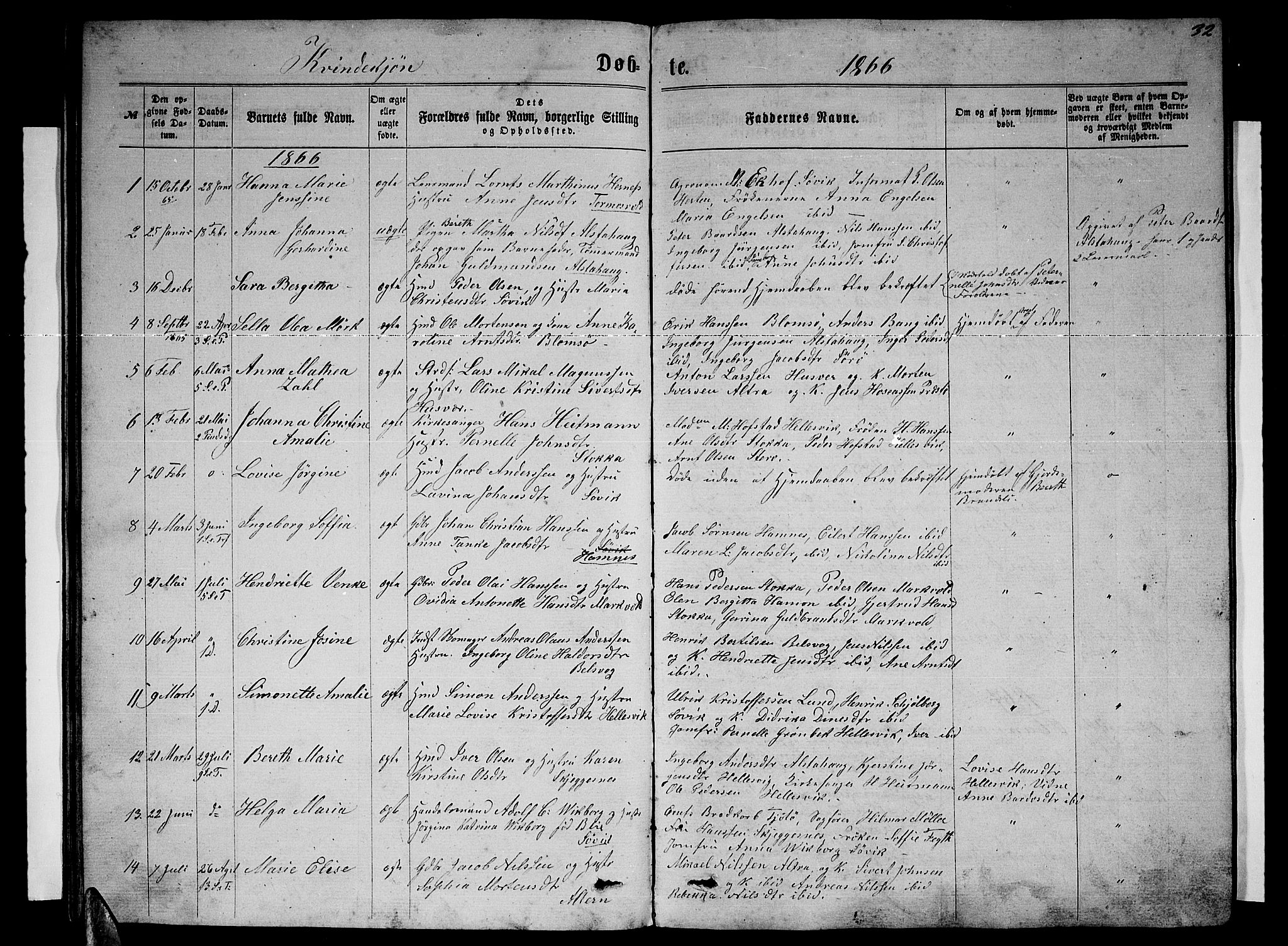 Ministerialprotokoller, klokkerbøker og fødselsregistre - Nordland, SAT/A-1459/830/L0461: Parish register (copy) no. 830C03, 1866-1881, p. 32