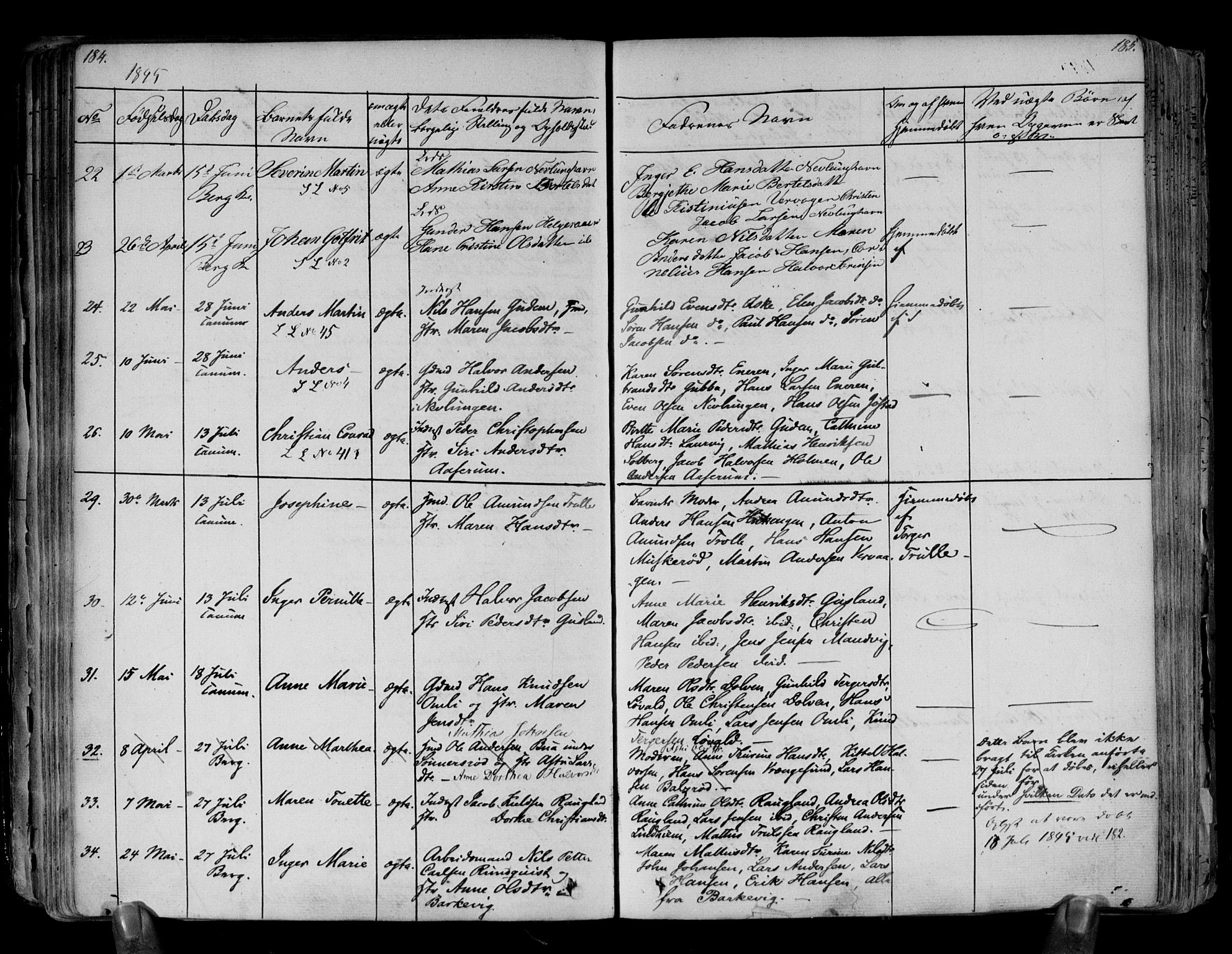 Brunlanes kirkebøker, AV/SAKO-A-342/F/Fa/L0003: Parish register (official) no. I 3, 1834-1845, p. 184-185