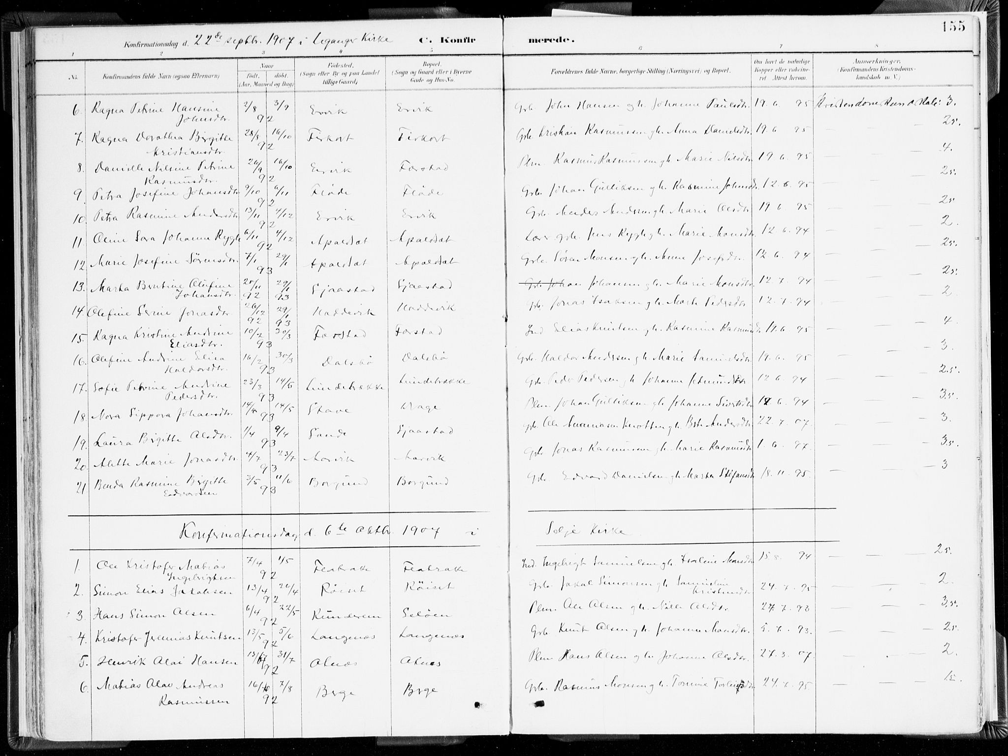 Selje sokneprestembete, AV/SAB-A-99938/H/Ha/Haa/Haab: Parish register (official) no. B 2, 1891-1907, p. 155