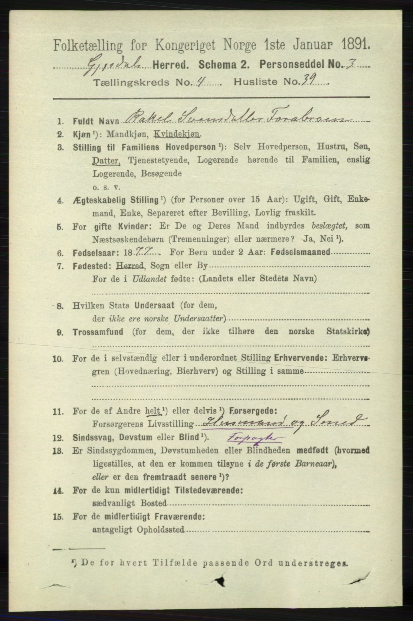 RA, 1891 census for 1122 Gjesdal, 1891, p. 1472