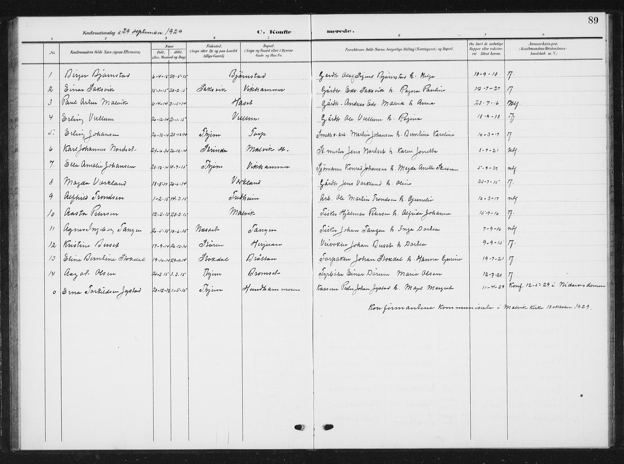 Ministerialprotokoller, klokkerbøker og fødselsregistre - Sør-Trøndelag, SAT/A-1456/616/L0424: Parish register (copy) no. 616C07, 1904-1940, p. 89