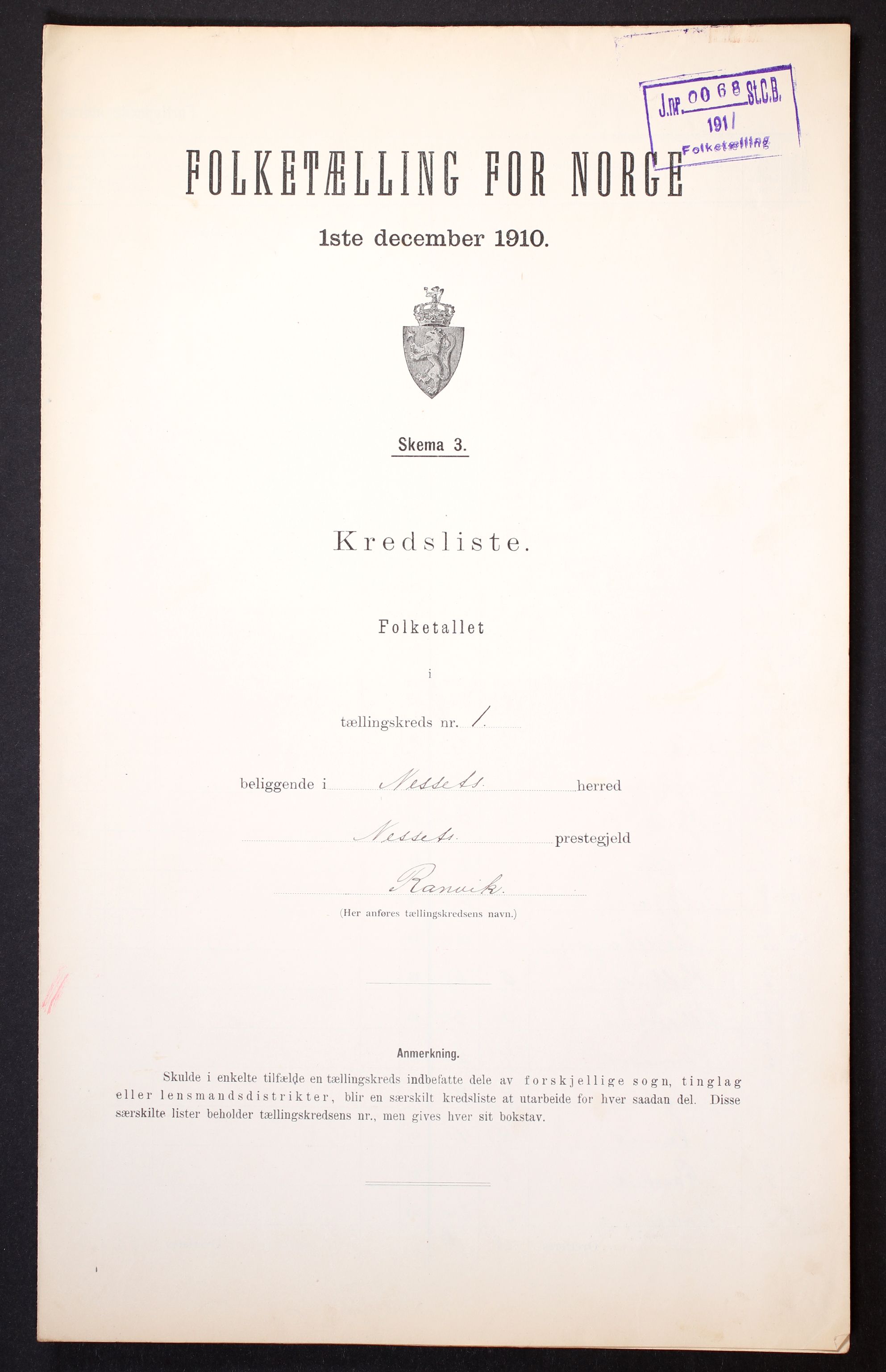 RA, 1910 census for Nesset, 1910, p. 4