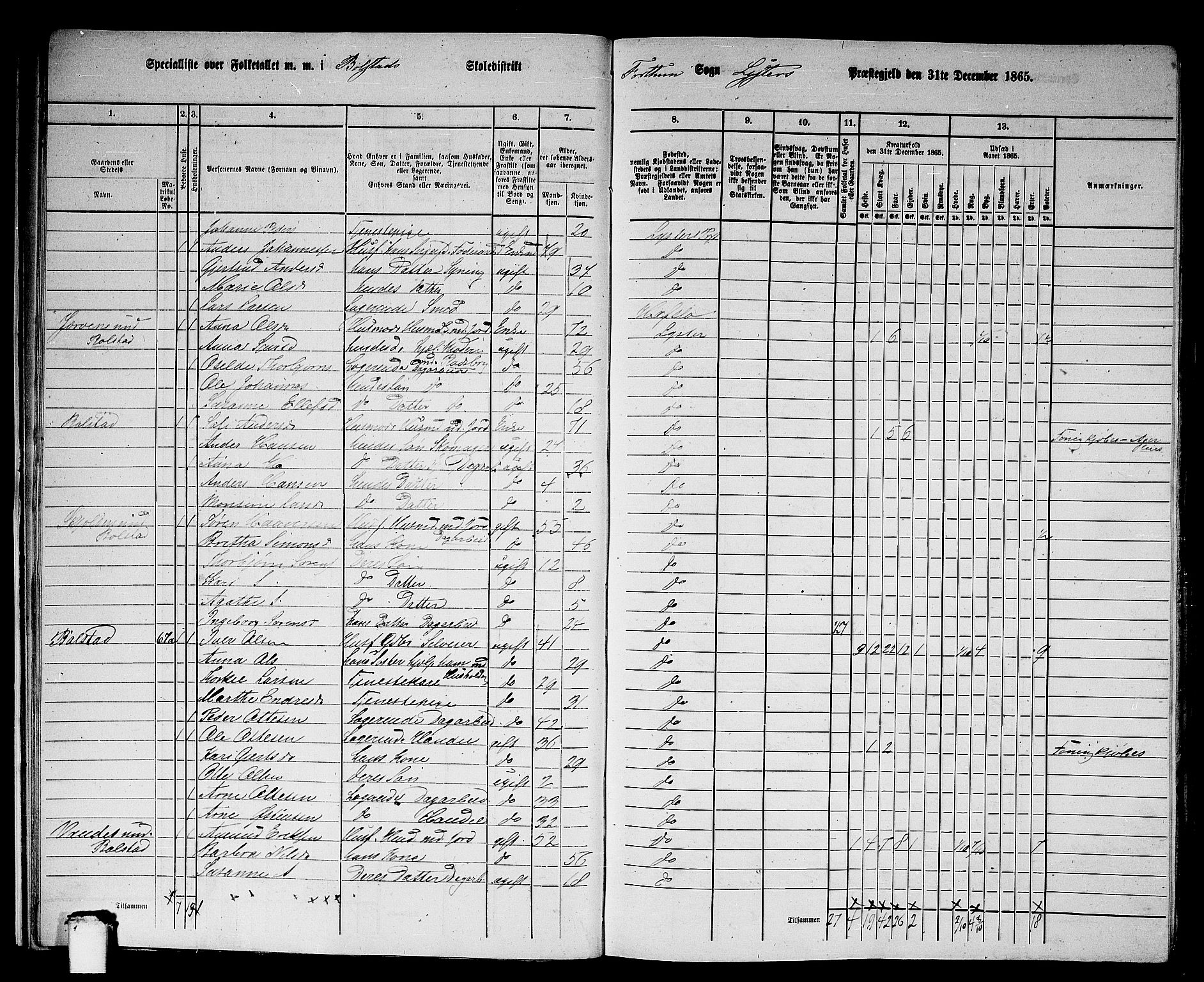 RA, 1865 census for Luster, 1865, p. 16