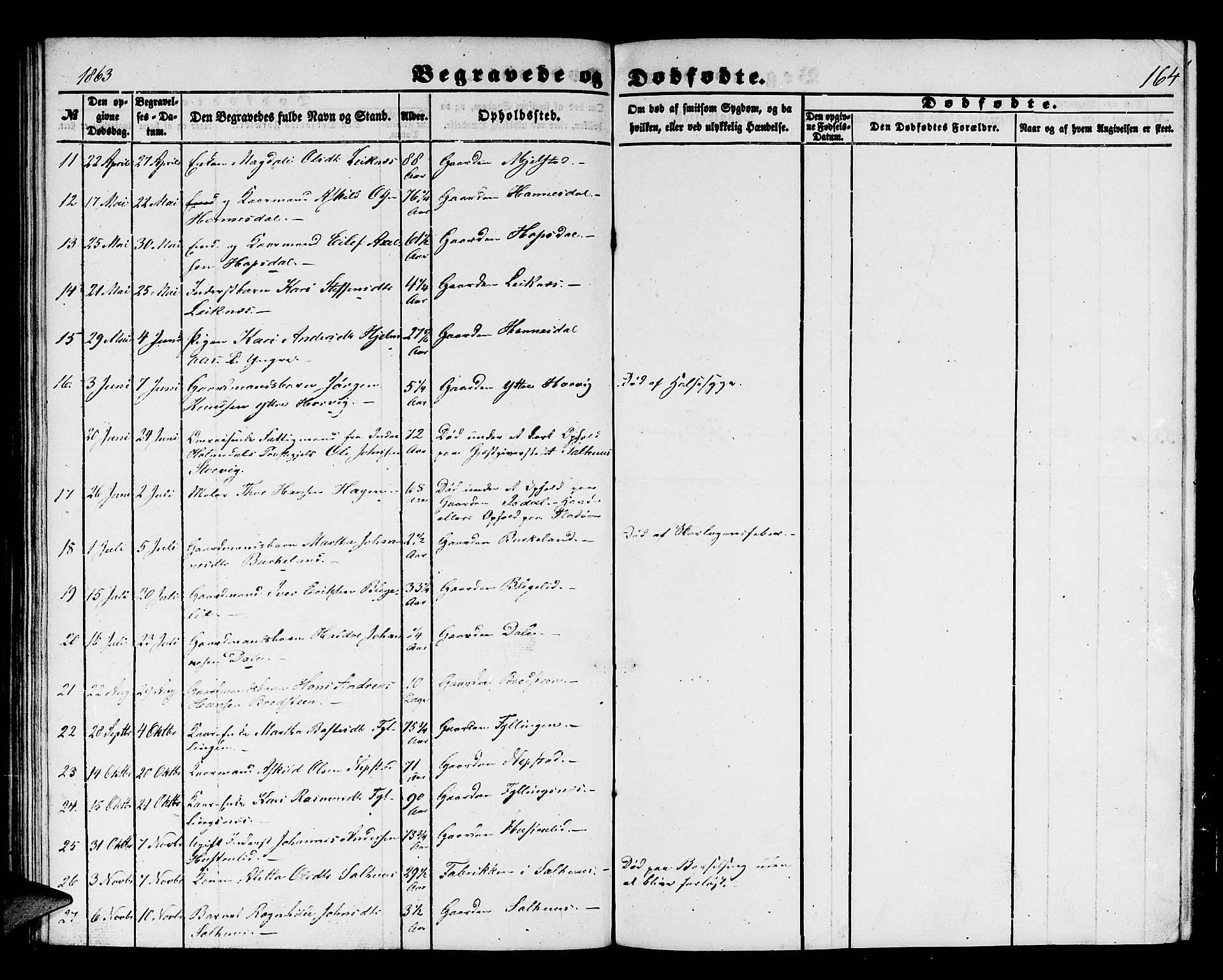 Hamre sokneprestembete, AV/SAB-A-75501/H/Ha/Hab: Parish register (copy) no. B 1, 1852-1863, p. 164