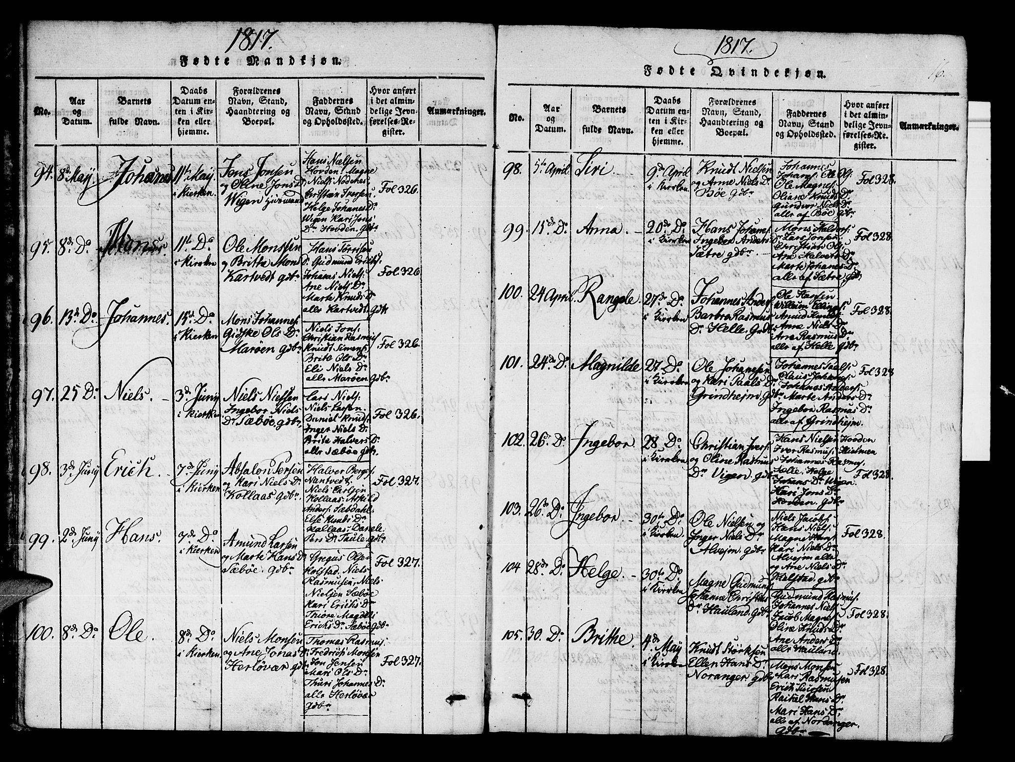 Manger sokneprestembete, AV/SAB-A-76801/H/Haa: Parish register (official) no. A 3, 1816-1824, p. 16