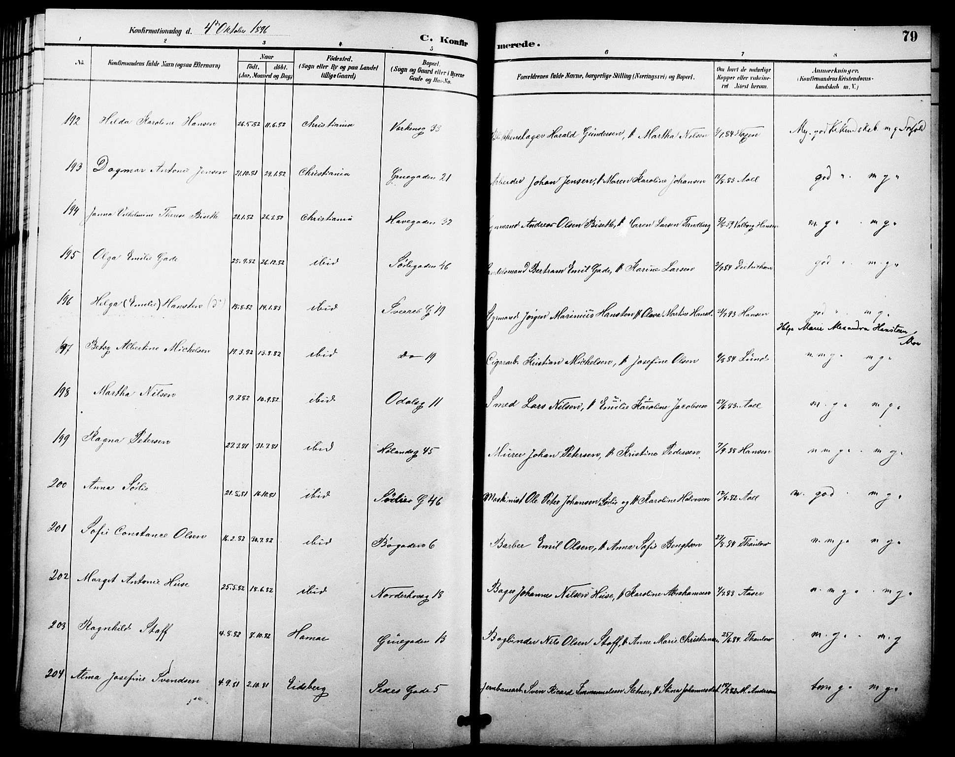 Kampen prestekontor Kirkebøker, AV/SAO-A-10853/F/Fa/L0008: Parish register (official) no. I 8, 1892-1902, p. 79