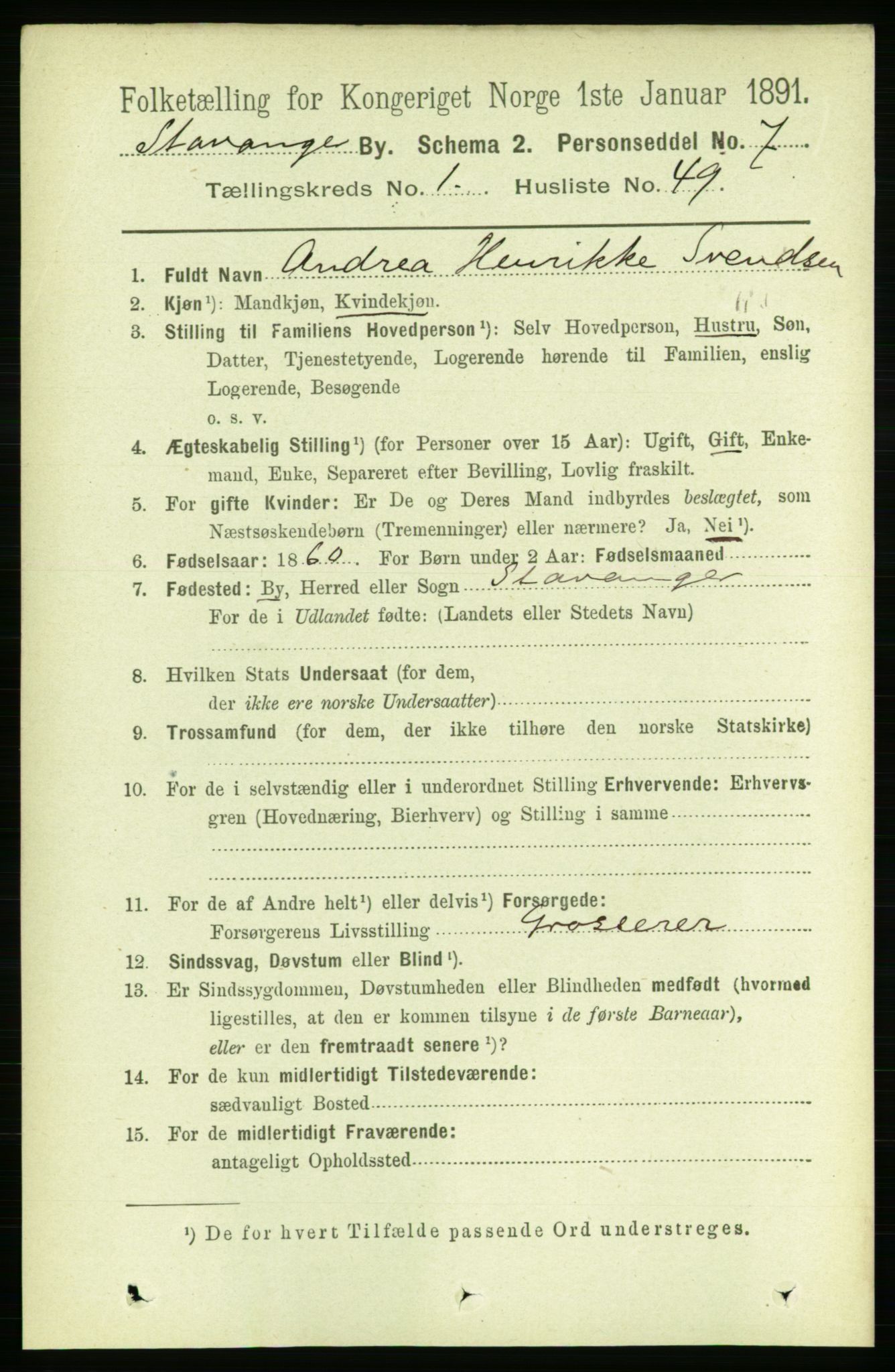 RA, 1891 census for 1103 Stavanger, 1891, p. 5578
