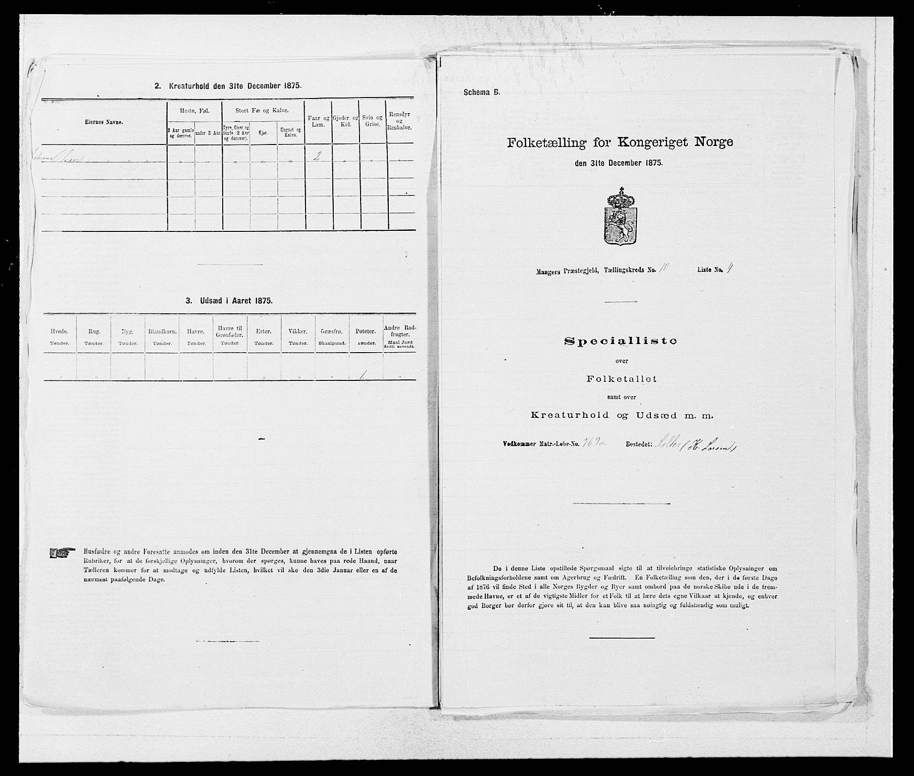 SAB, 1875 census for 1261P Manger, 1875, p. 1421