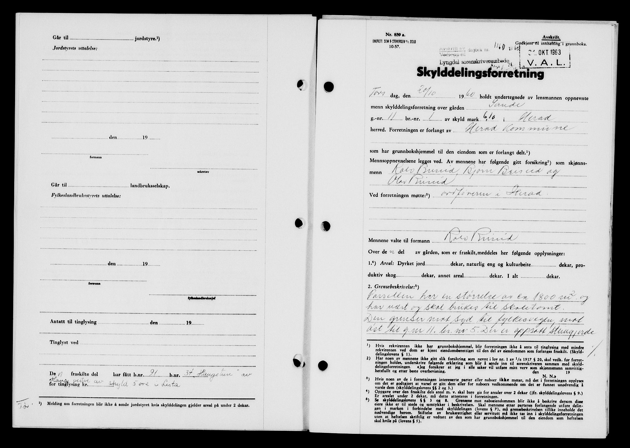 Lyngdal sorenskriveri, AV/SAK-1221-0004/G/Gb/L0680: Mortgage book no. A XXVI, 1960-1960, Diary no: : 1160/1960