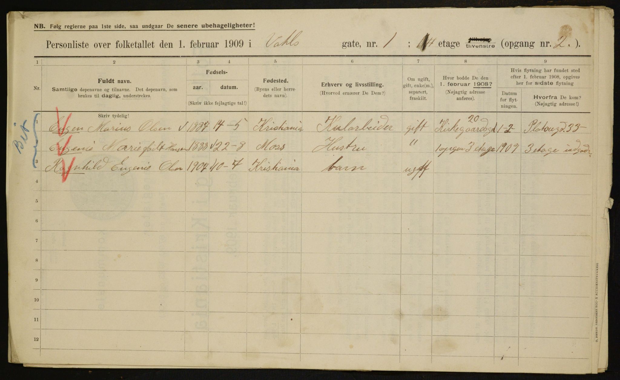 OBA, Municipal Census 1909 for Kristiania, 1909, p. 110153