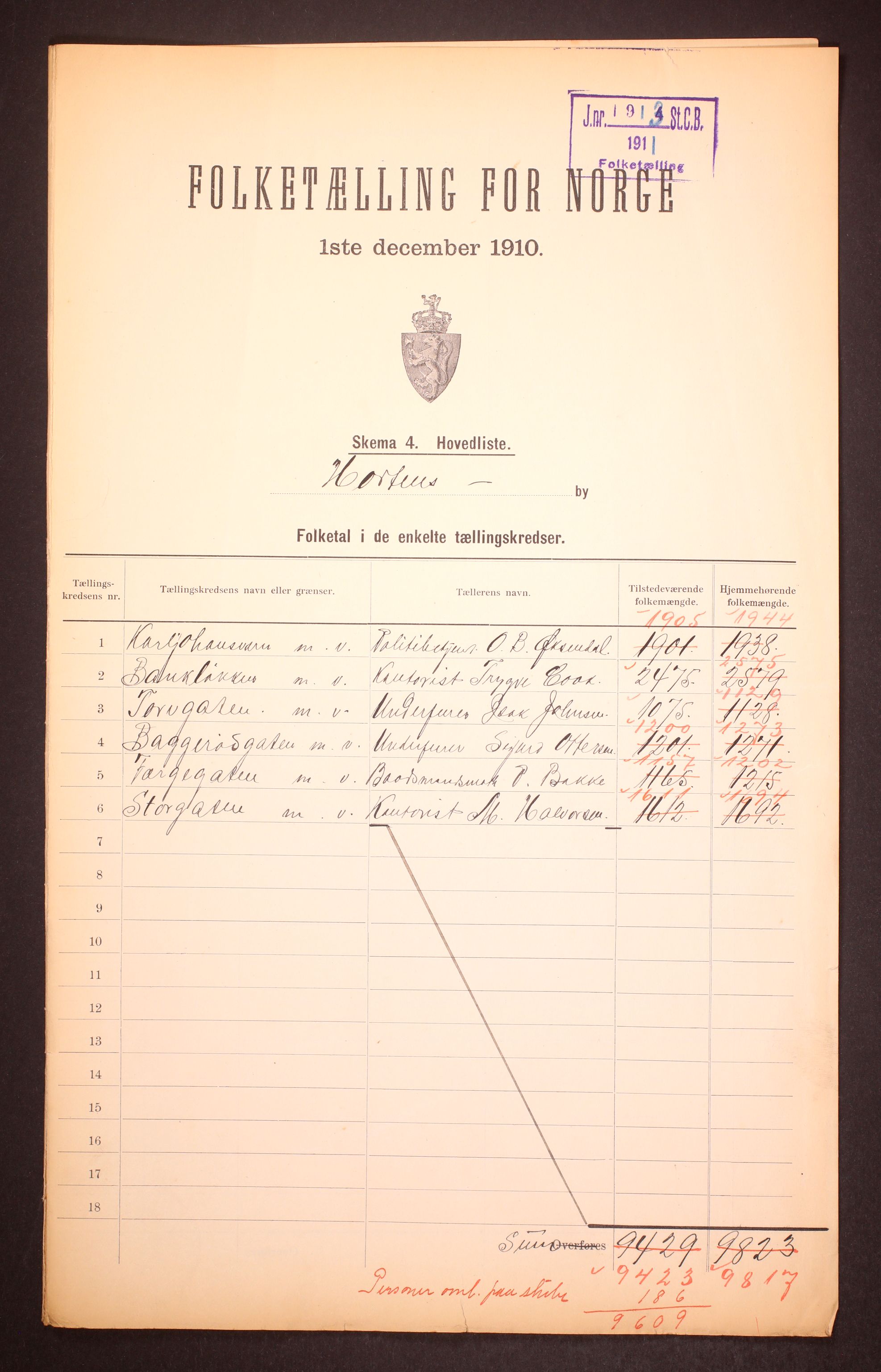 RA, 1910 census for Horten, 1910, p. 2