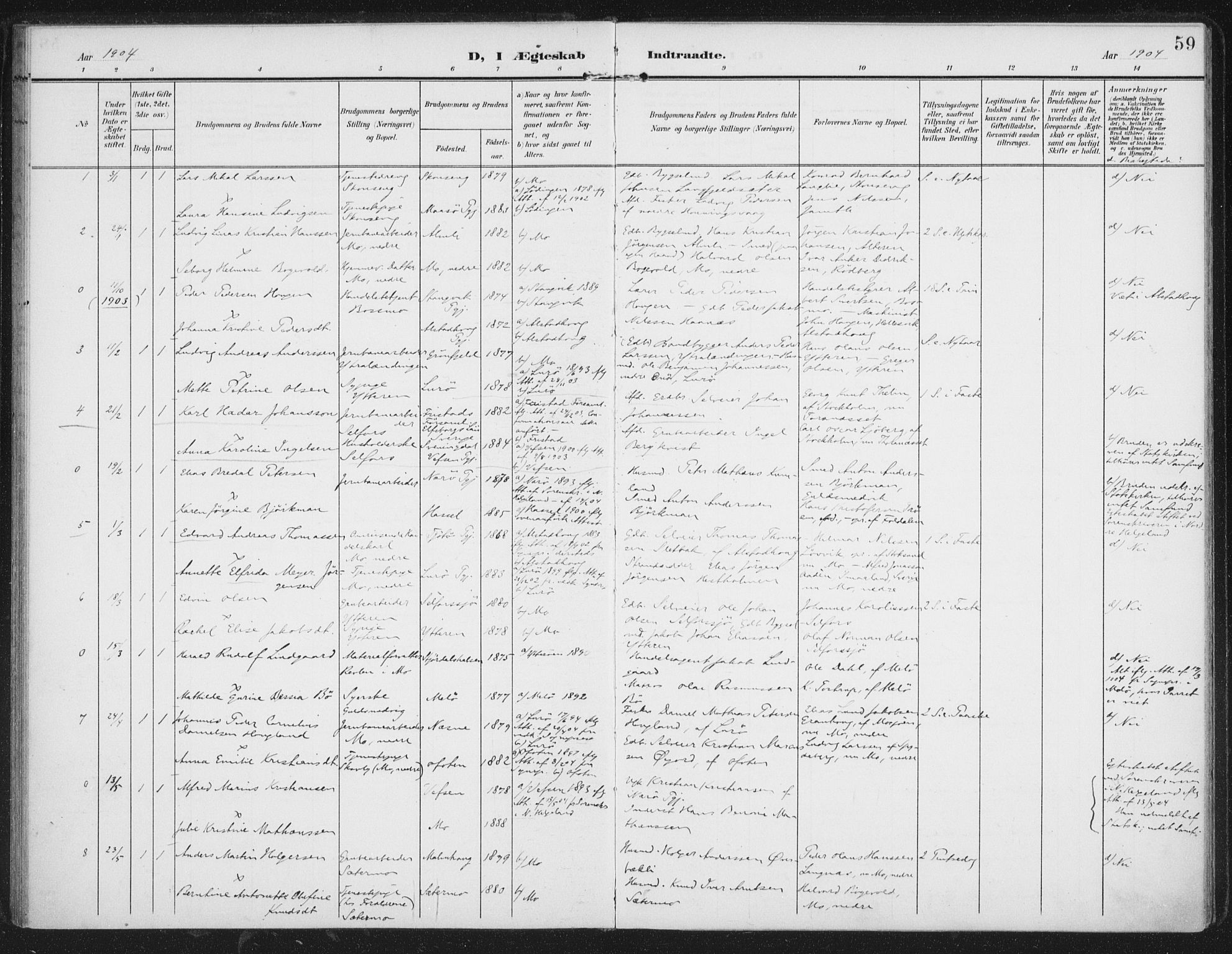 Ministerialprotokoller, klokkerbøker og fødselsregistre - Nordland, AV/SAT-A-1459/827/L0403: Parish register (official) no. 827A15, 1903-1912, p. 59