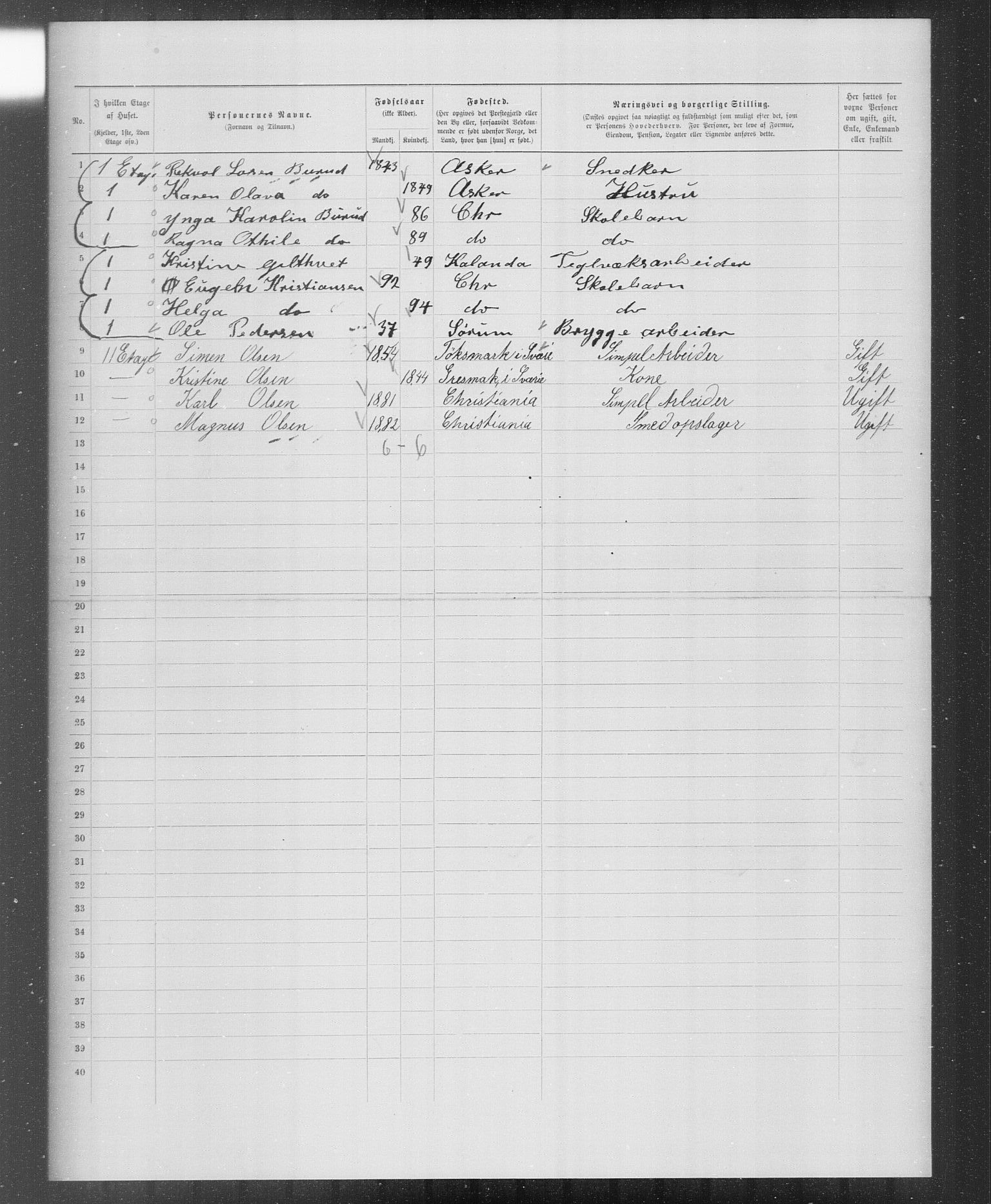 OBA, Municipal Census 1899 for Kristiania, 1899, p. 6274