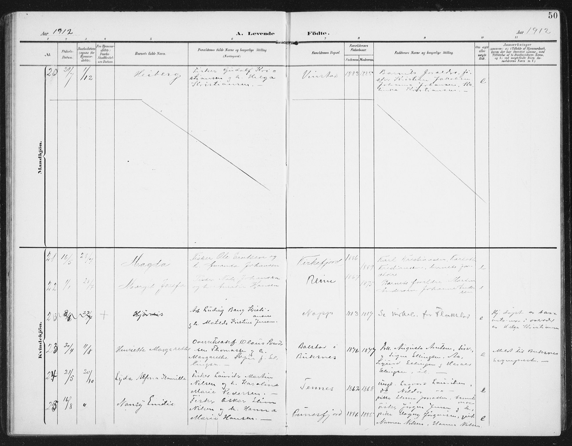 Ministerialprotokoller, klokkerbøker og fødselsregistre - Nordland, SAT/A-1459/886/L1221: Parish register (official) no. 886A03, 1903-1913, p. 50
