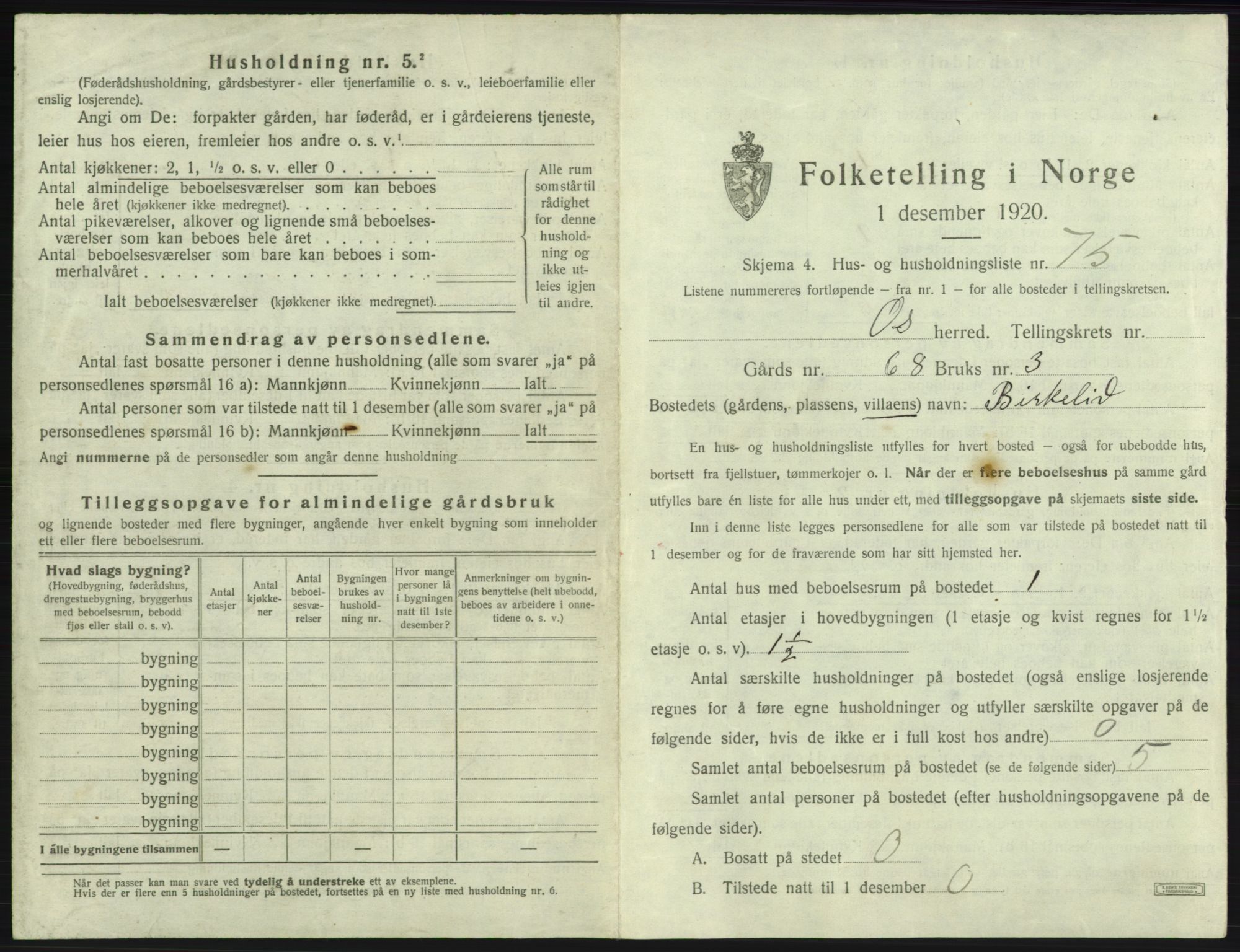 SAB, 1920 census for Os, 1920, p. 1074