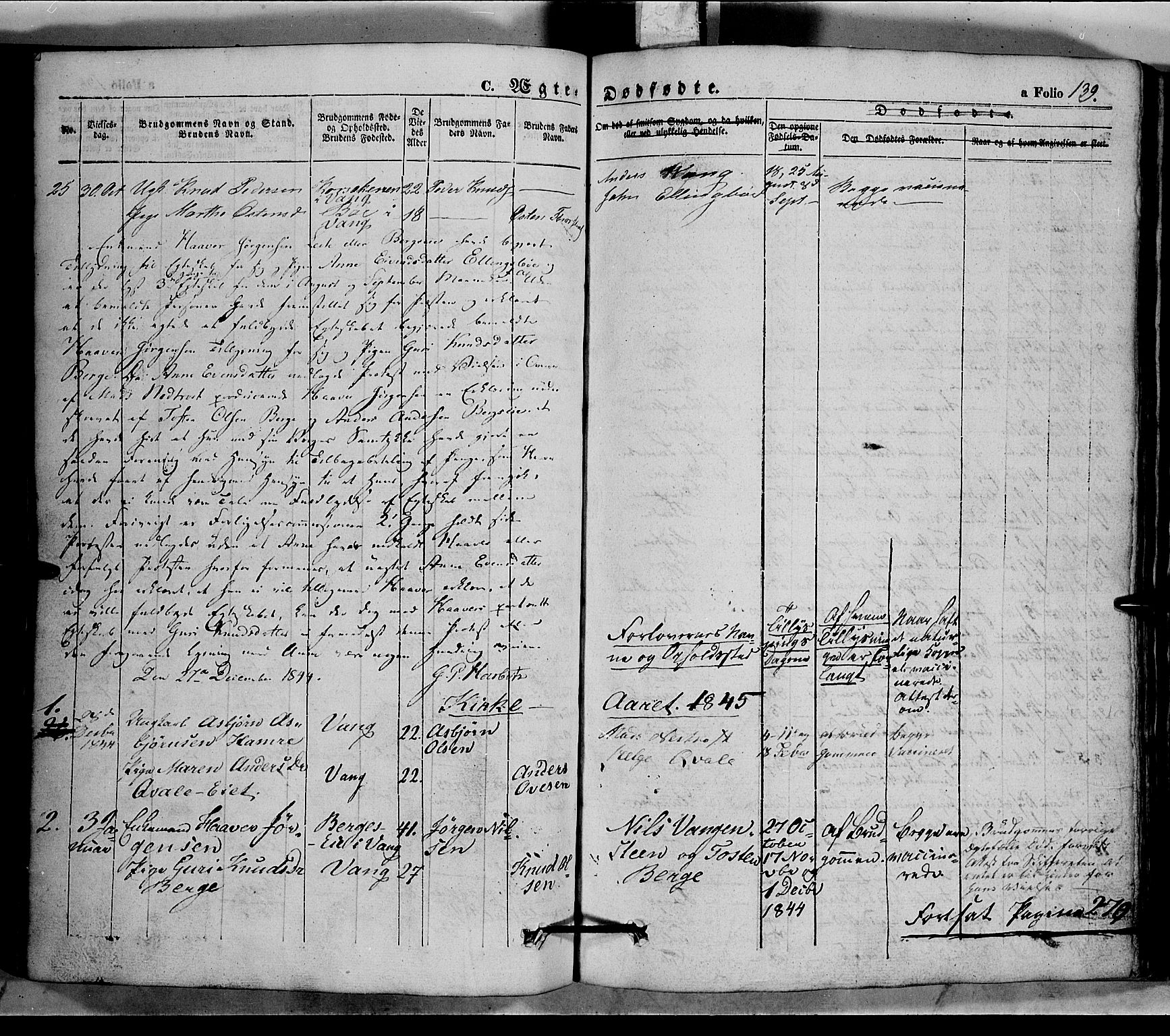 Vang prestekontor, Valdres, SAH/PREST-140/H/Ha/L0005: Parish register (official) no. 5, 1831-1845, p. 139