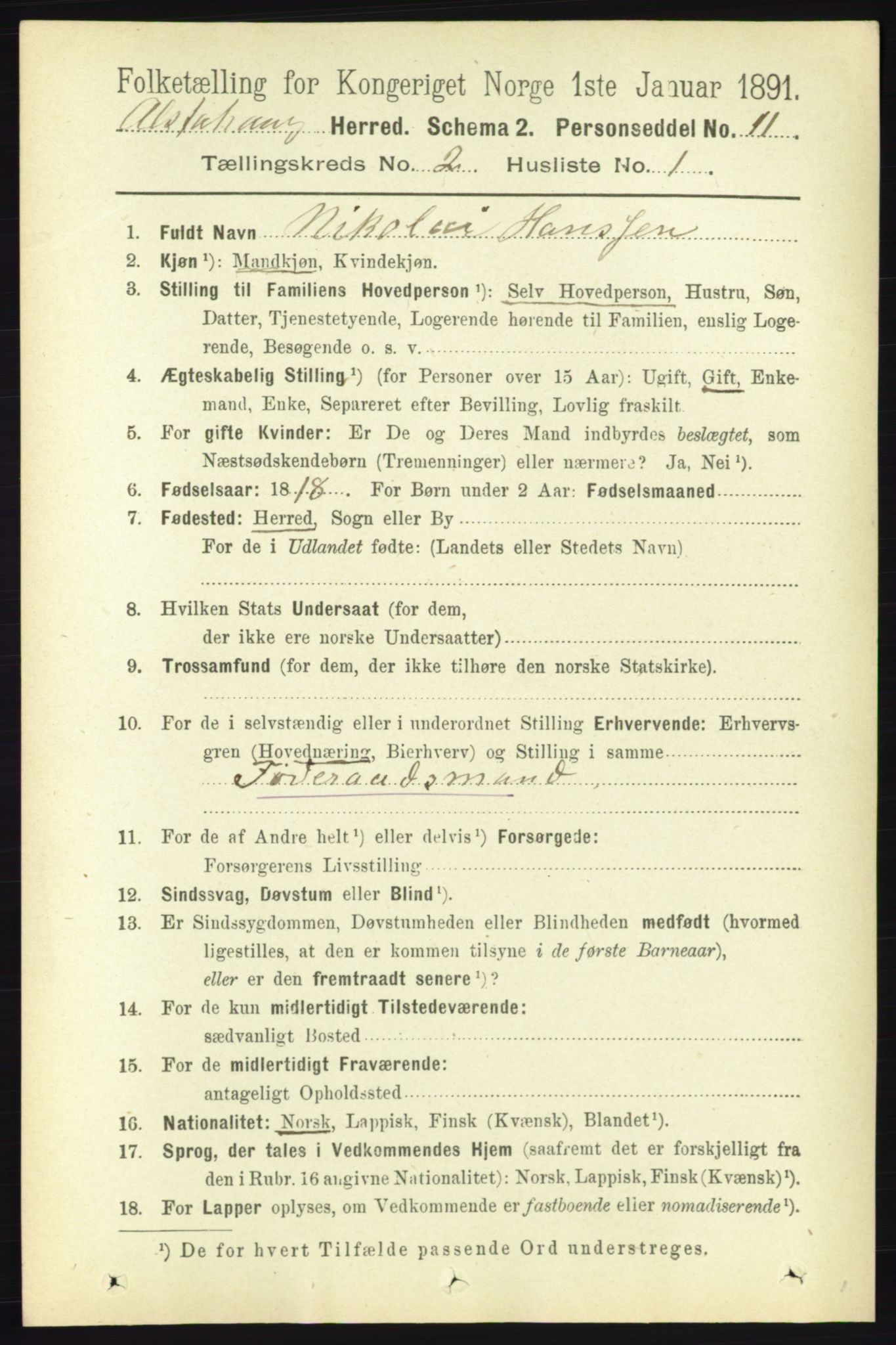 RA, 1891 census for 1820 Alstahaug, 1891, p. 511