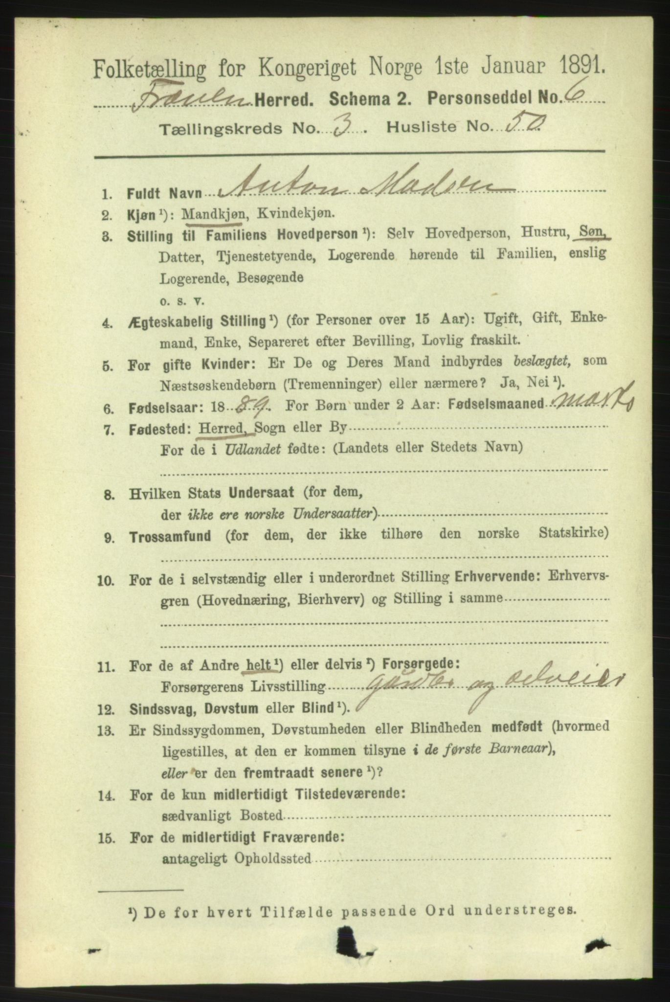 RA, 1891 census for 1548 Fræna, 1891, p. 1078