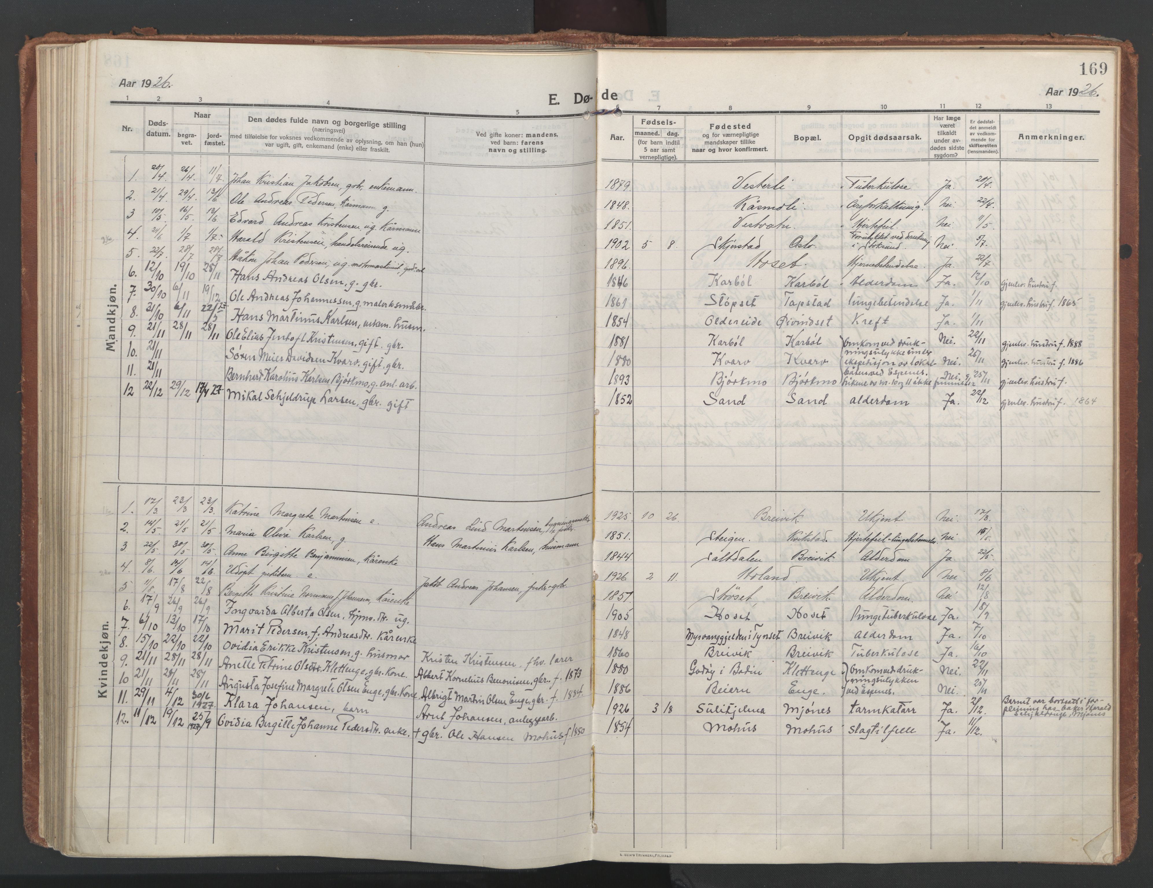 Ministerialprotokoller, klokkerbøker og fødselsregistre - Nordland, SAT/A-1459/852/L0748: Parish register (official) no. 852A18, 1913-1932, p. 169