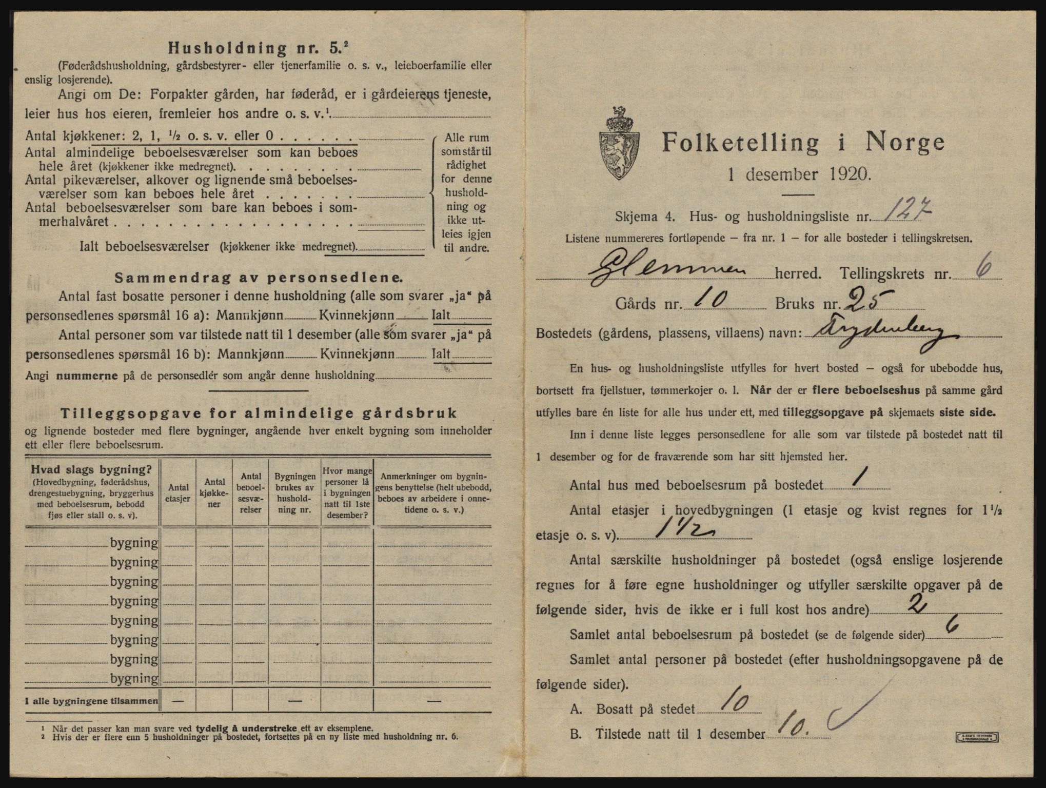 SAO, 1920 census for Glemmen, 1920, p. 2411