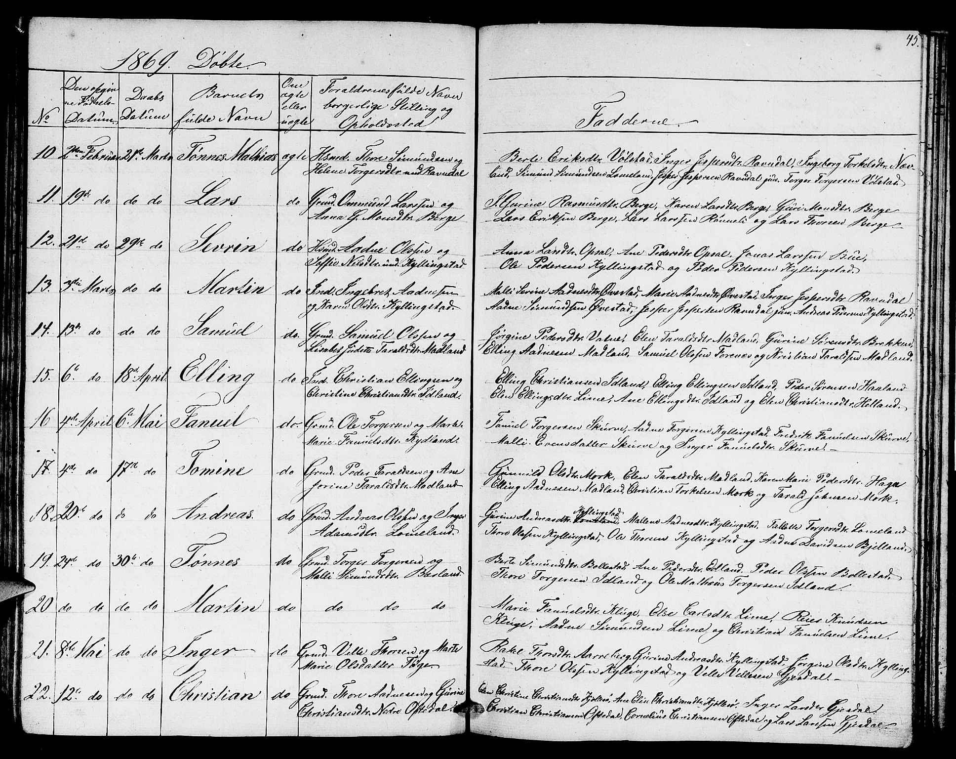 Lye sokneprestkontor, AV/SAST-A-101794/001/30BB/L0003: Parish register (copy) no. B 3, 1852-1874, p. 45