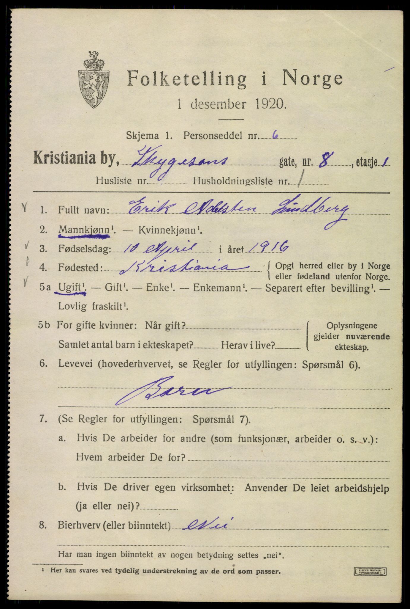 SAO, 1920 census for Kristiania, 1920, p. 581609