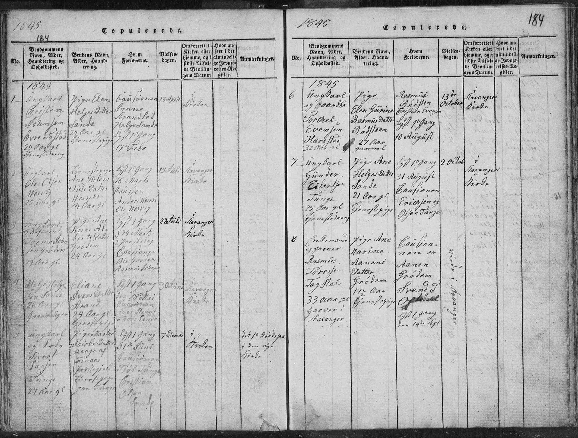 Hetland sokneprestkontor, SAST/A-101826/30/30BA/L0001: Parish register (official) no. A 1, 1816-1856, p. 184