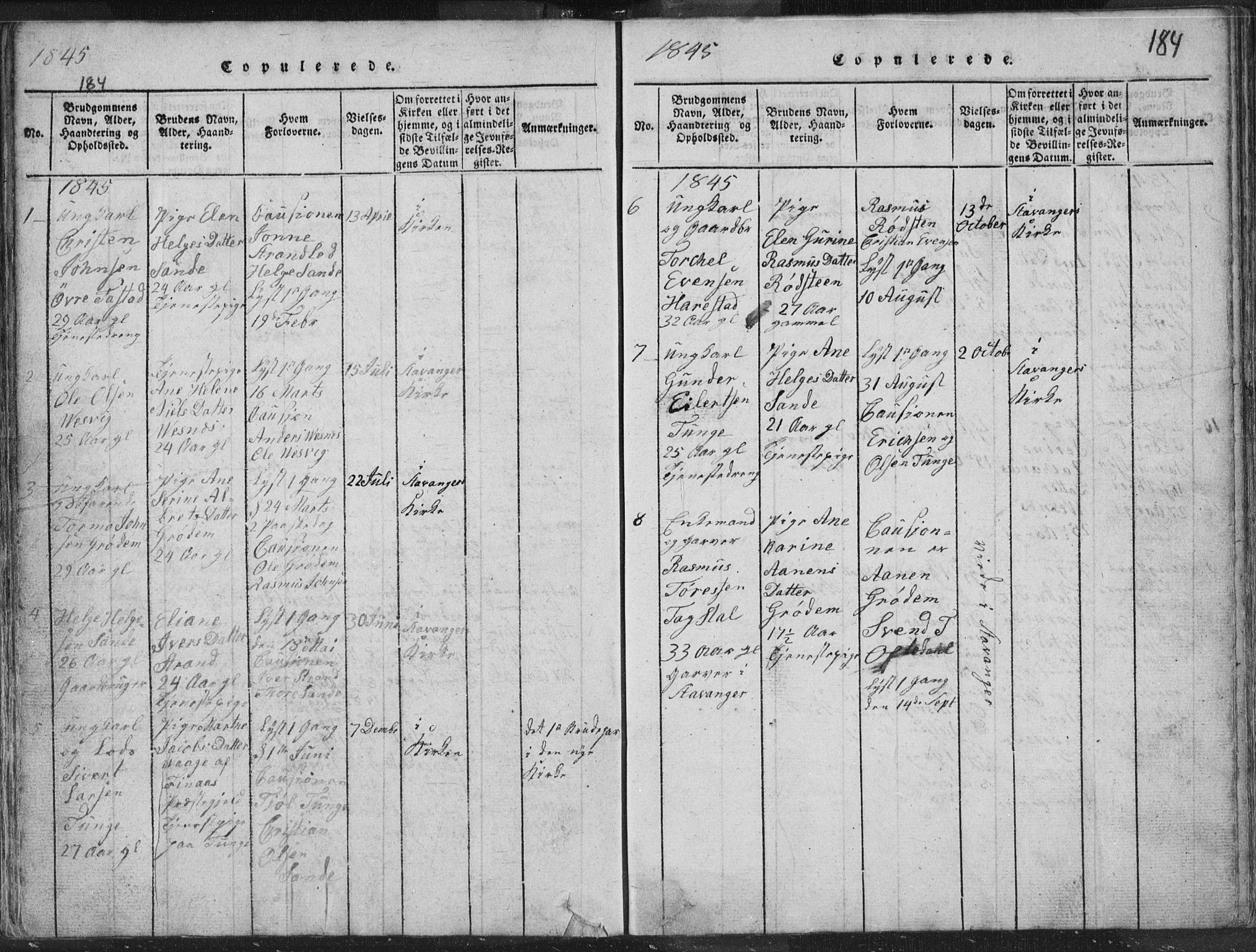 Hetland sokneprestkontor, AV/SAST-A-101826/30/30BA/L0001: Parish register (official) no. A 1, 1816-1856, p. 184