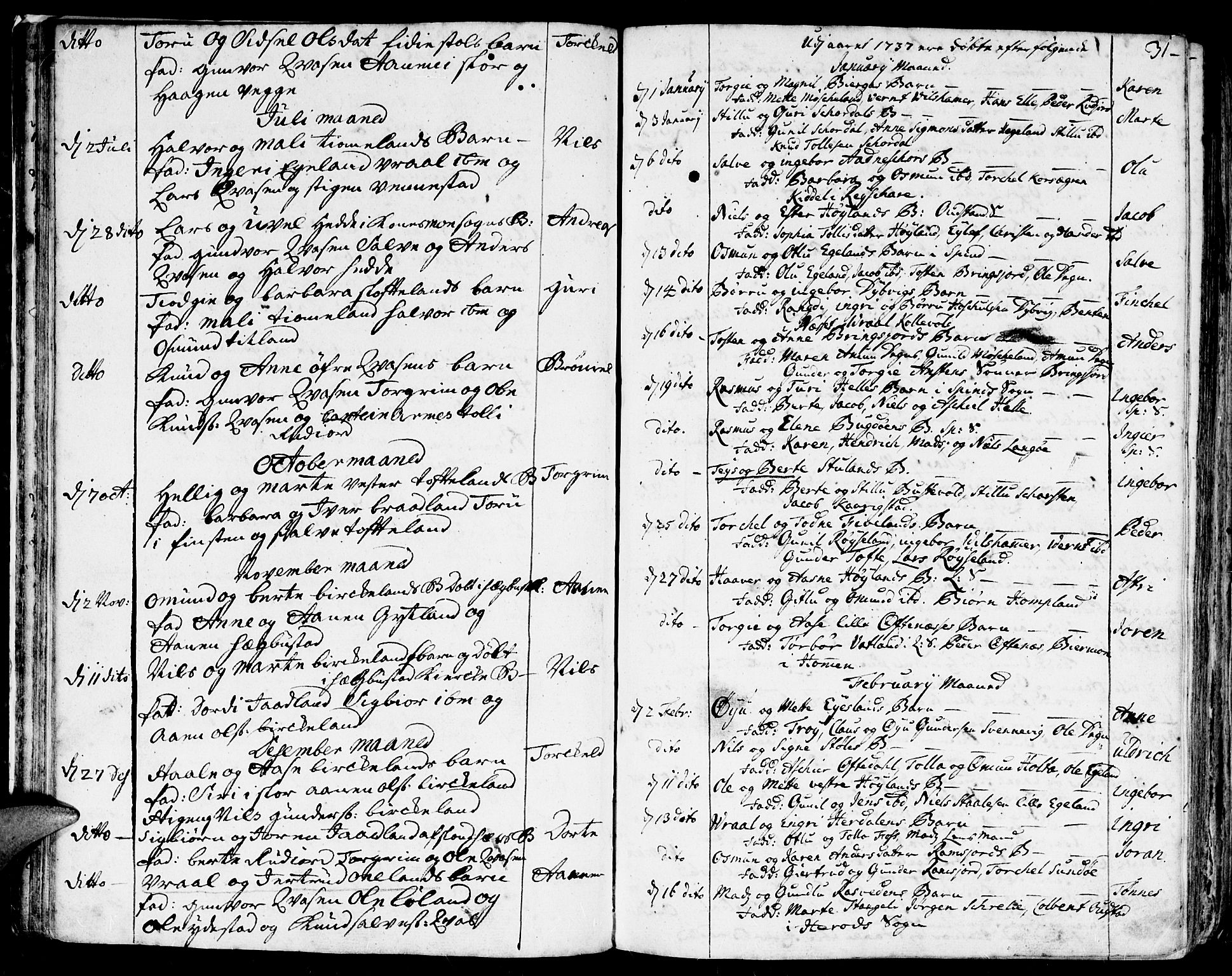 Lyngdal sokneprestkontor, SAK/1111-0029/F/Fa/Fac/L0001: Parish register (official) no. A 1, 1727-1779, p. 31