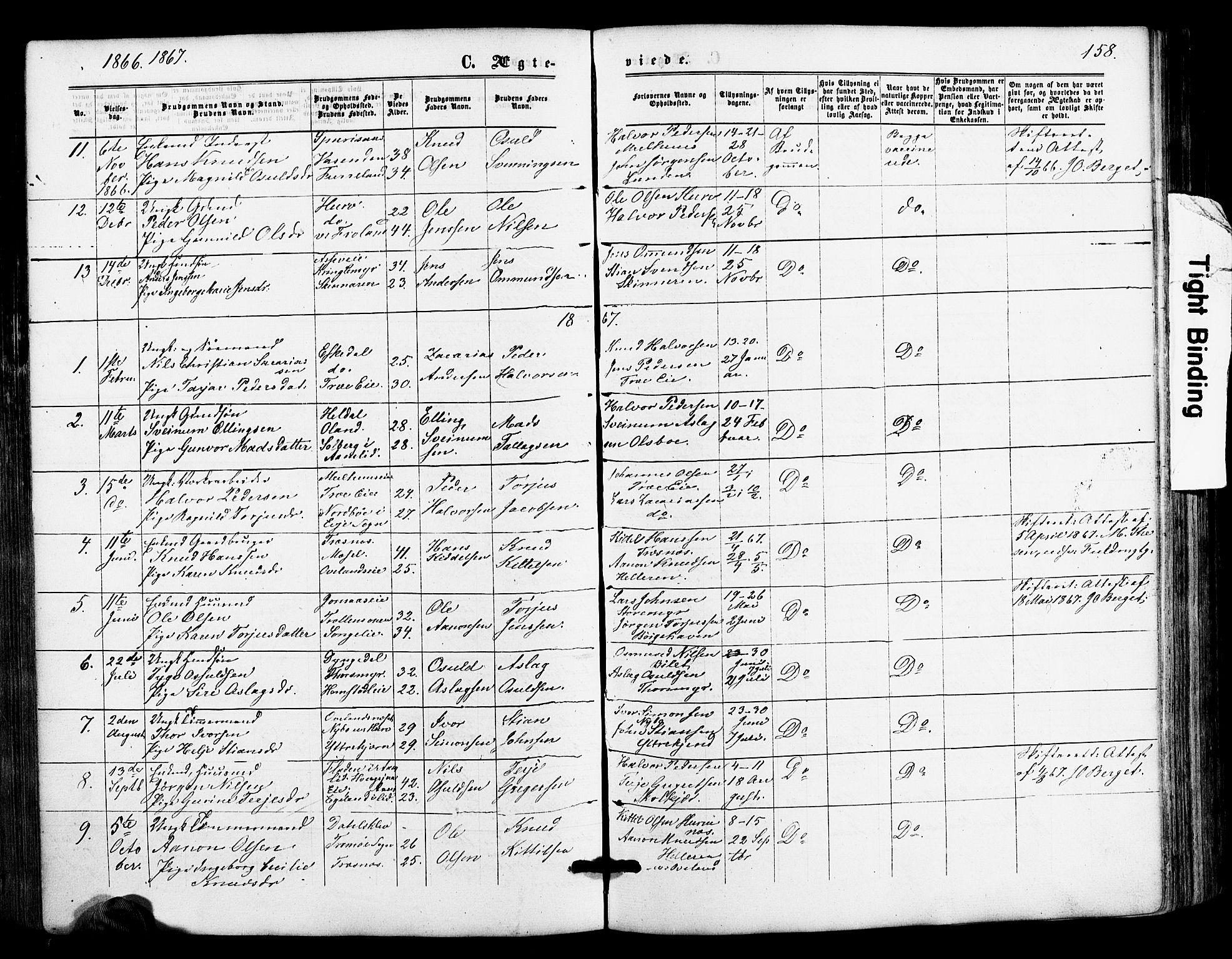 Froland sokneprestkontor, SAK/1111-0013/F/Fa/L0003: Parish register (official) no. A 3, 1864-1881, p. 158