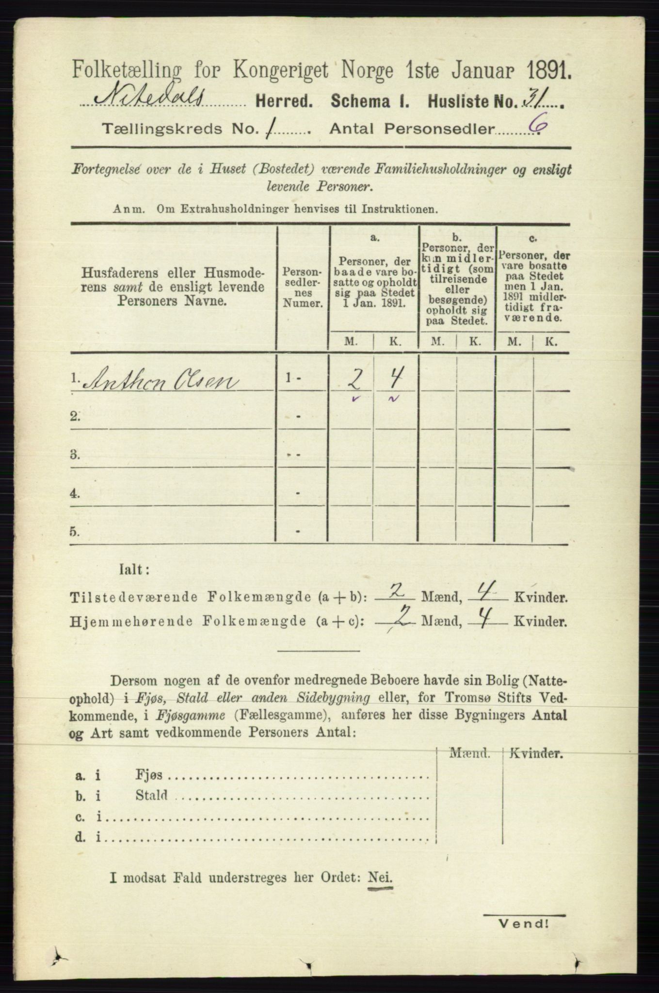 RA, 1891 census for 0233 Nittedal, 1891, p. 51