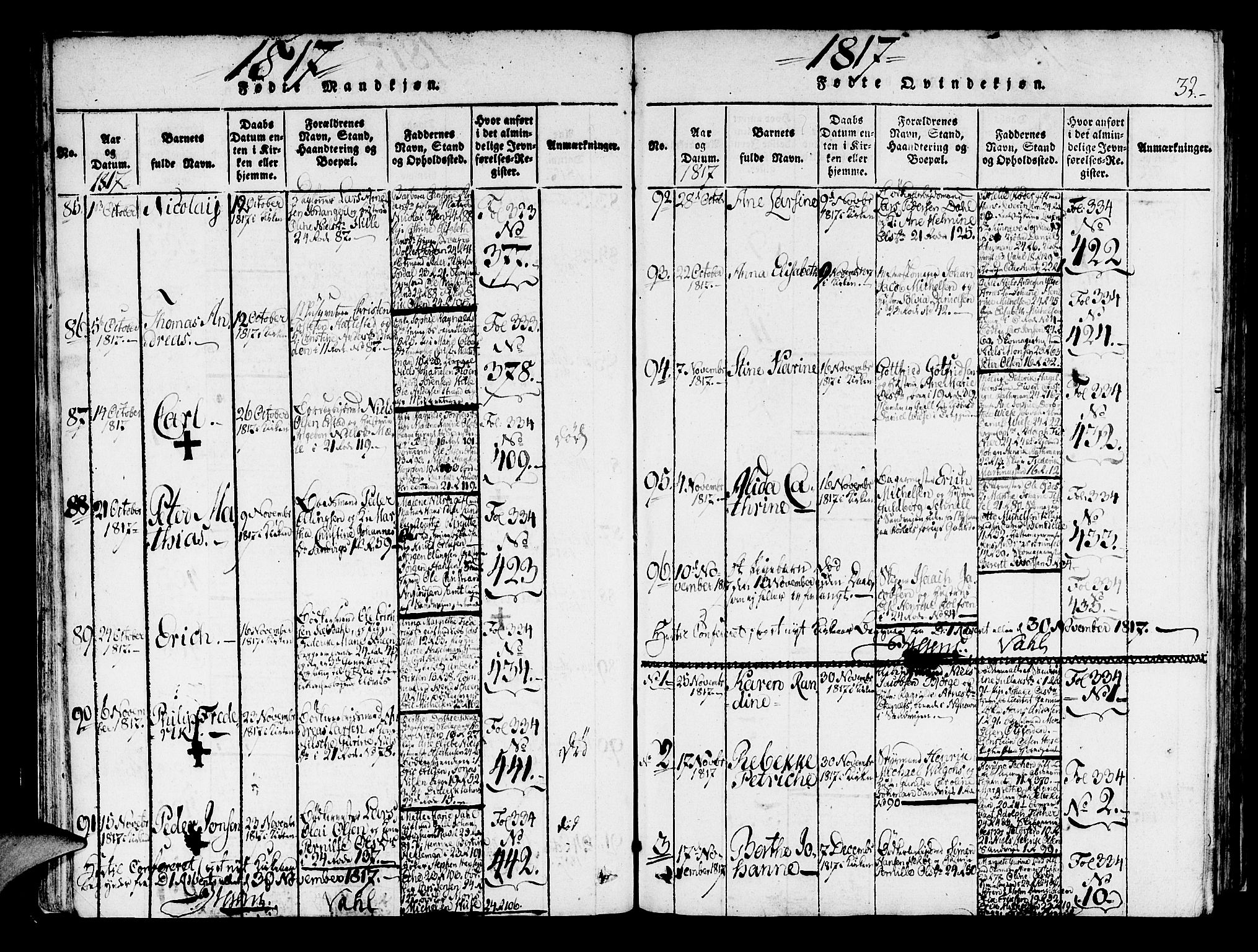 Korskirken sokneprestembete, AV/SAB-A-76101/H/Haa/L0013: Parish register (official) no. A 13, 1815-1822, p. 32