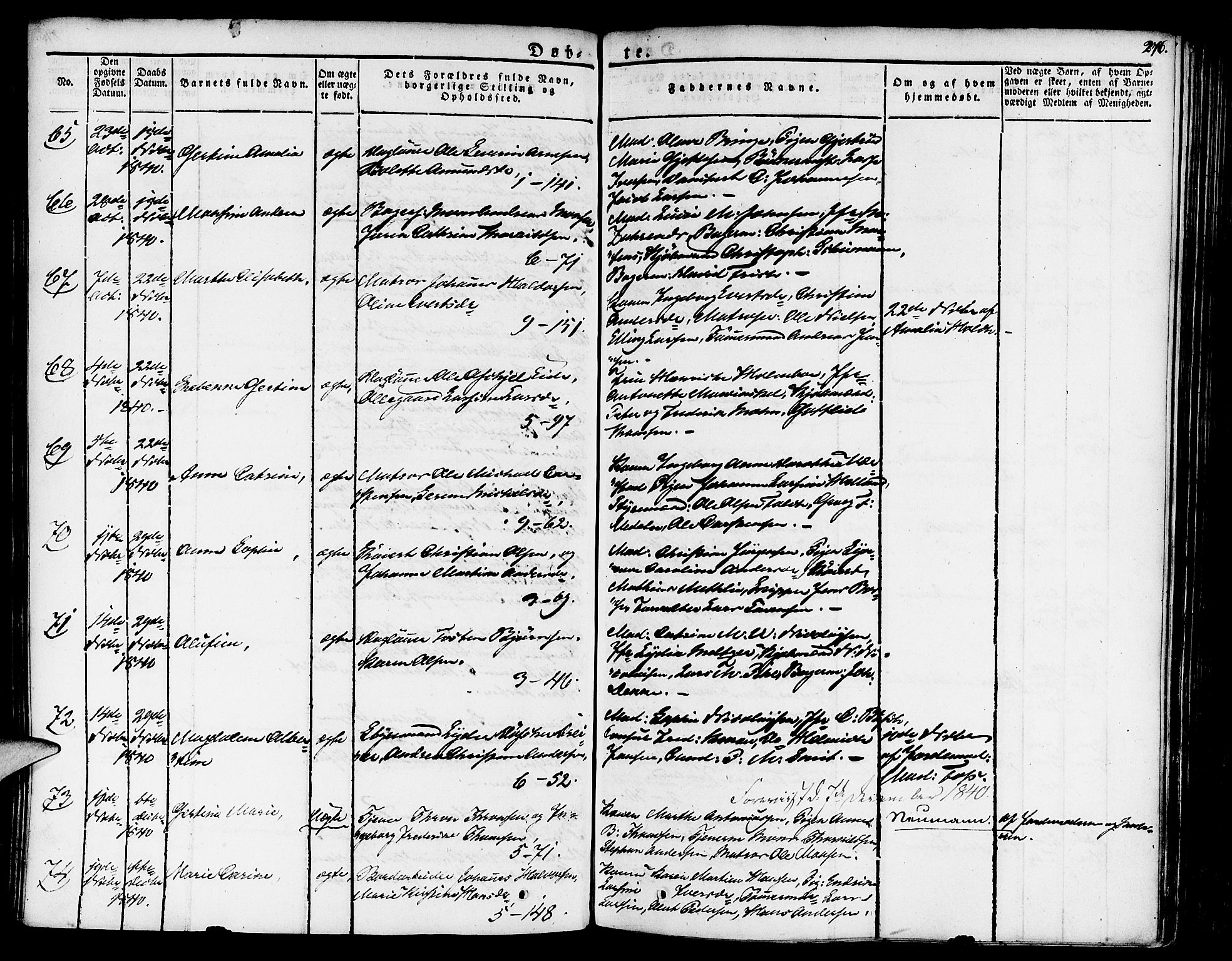 Nykirken Sokneprestembete, SAB/A-77101/H/Haa/L0012: Parish register (official) no. A 12, 1821-1844, p. 276